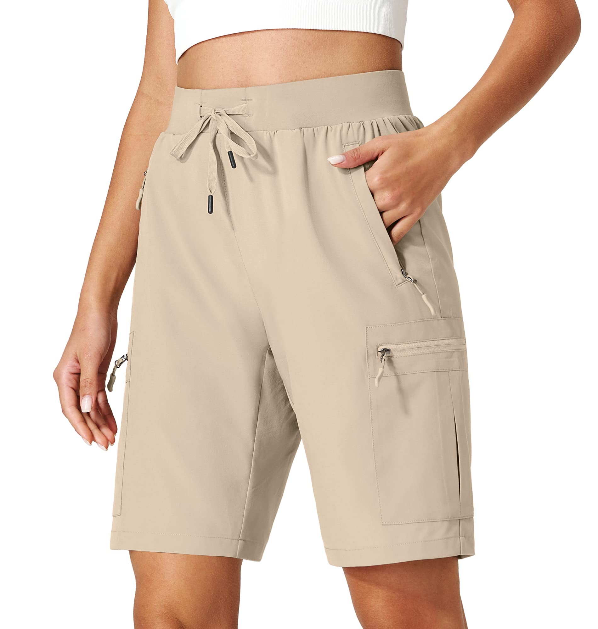 Ksmien Women's Hiking Cargo Shorts Quick Dry Lightweight Summer Shorts with Zipper Pockets for Travel Golf Camping