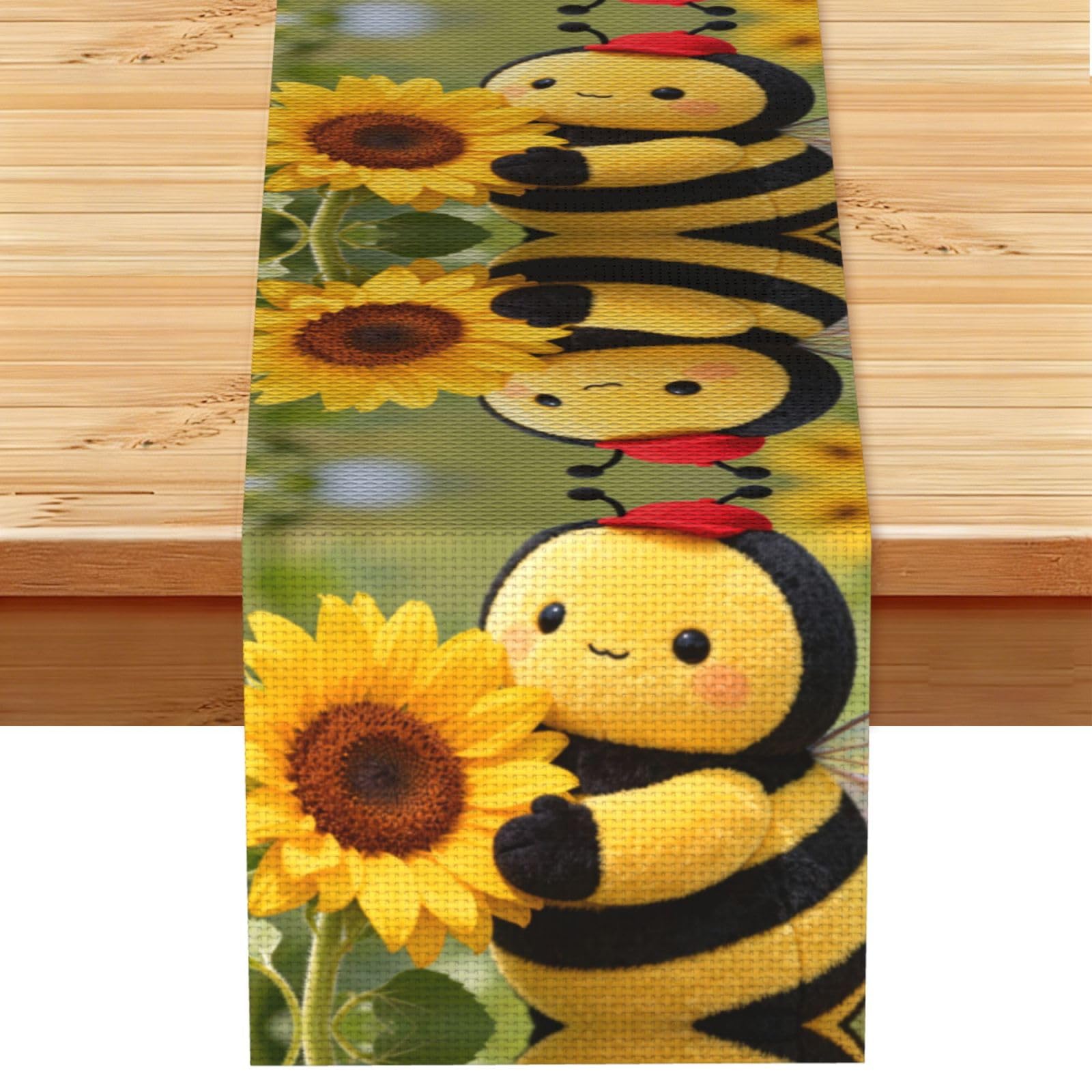 Honeybee Linen Look Table Runner 13x72-Wrinkle Resistant Farmhouse Style for Dining Table Decor