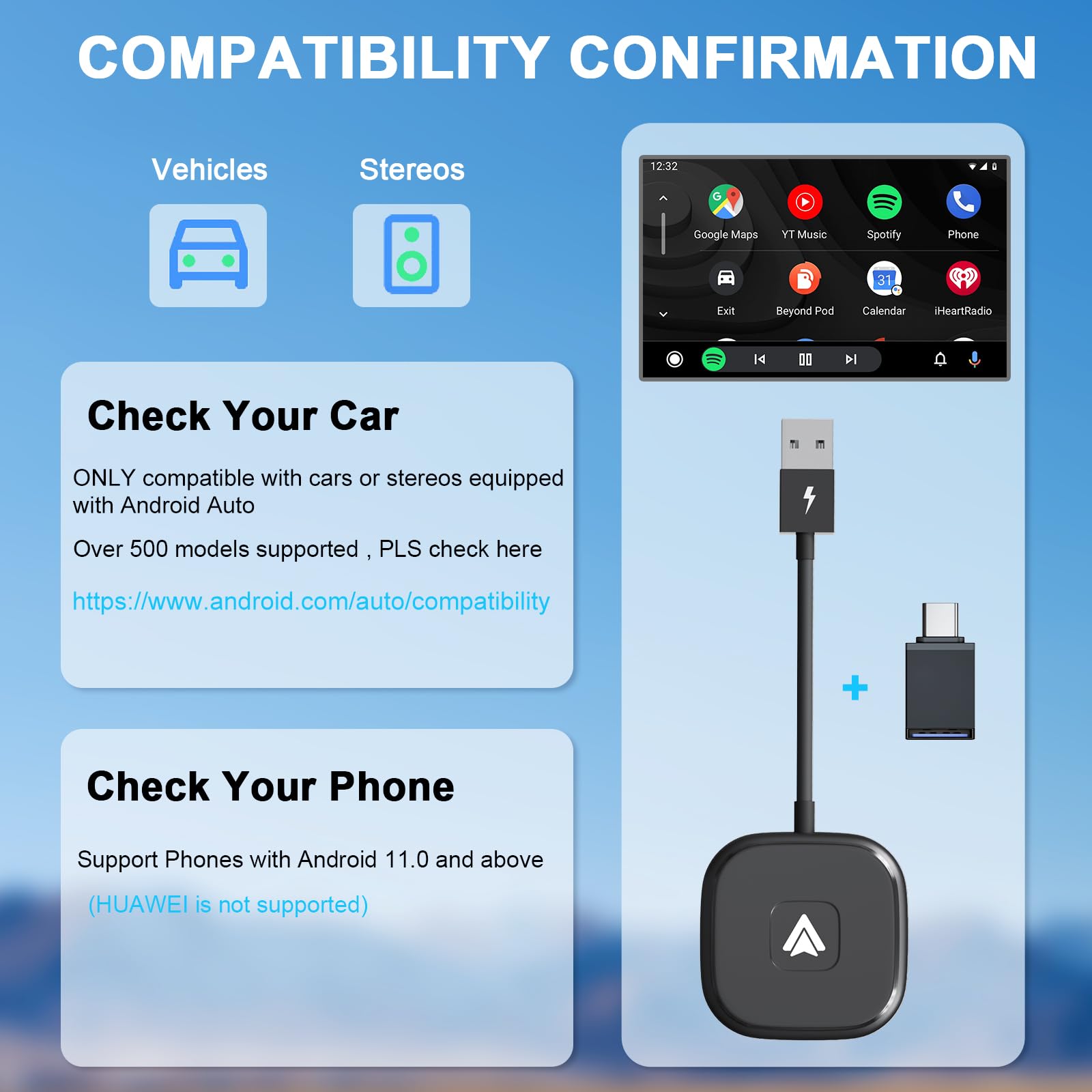 Adaptateur Android Auto Sans Fil 5GHz - Dongle Plug & Play Pour Voiture 2016+, Android Auto Wireless Rapide Et Stable