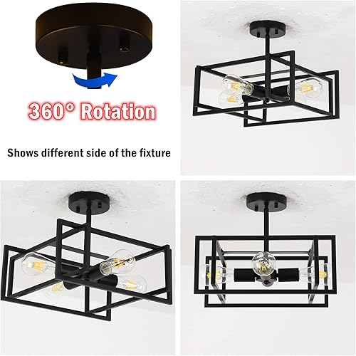 Miniatura 4 de Lámpara de techo de 4 luces negras de montaje empotrado industrial de metal cerca del techo, iluminación de granja para pasillo, dormitorio, cocina,