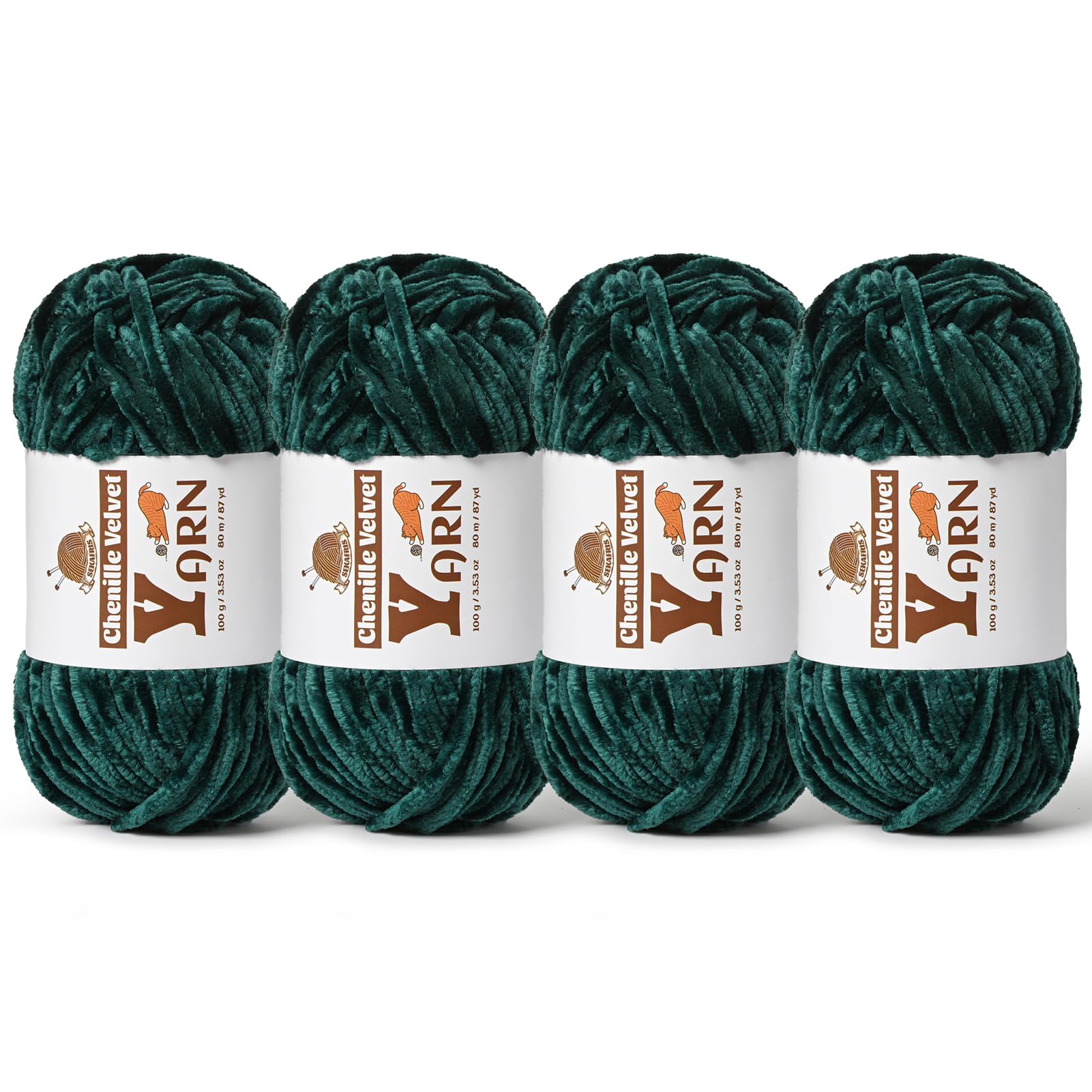 Chenille Crochet Army Green Yarn 4 Pack