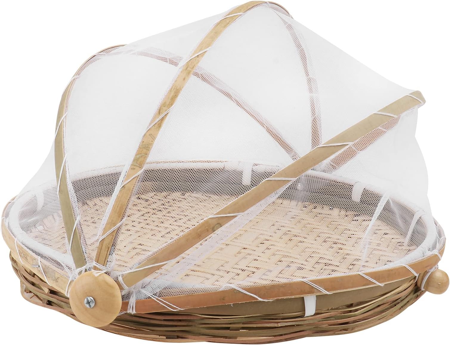 Cabilock Bamboo Woven Food Tent and Plate Serving Cover Wicker Fruit Vegetable Bread Mesh Cover Storage Container for Dining Outdoor Picnic to Keep Out Bugs