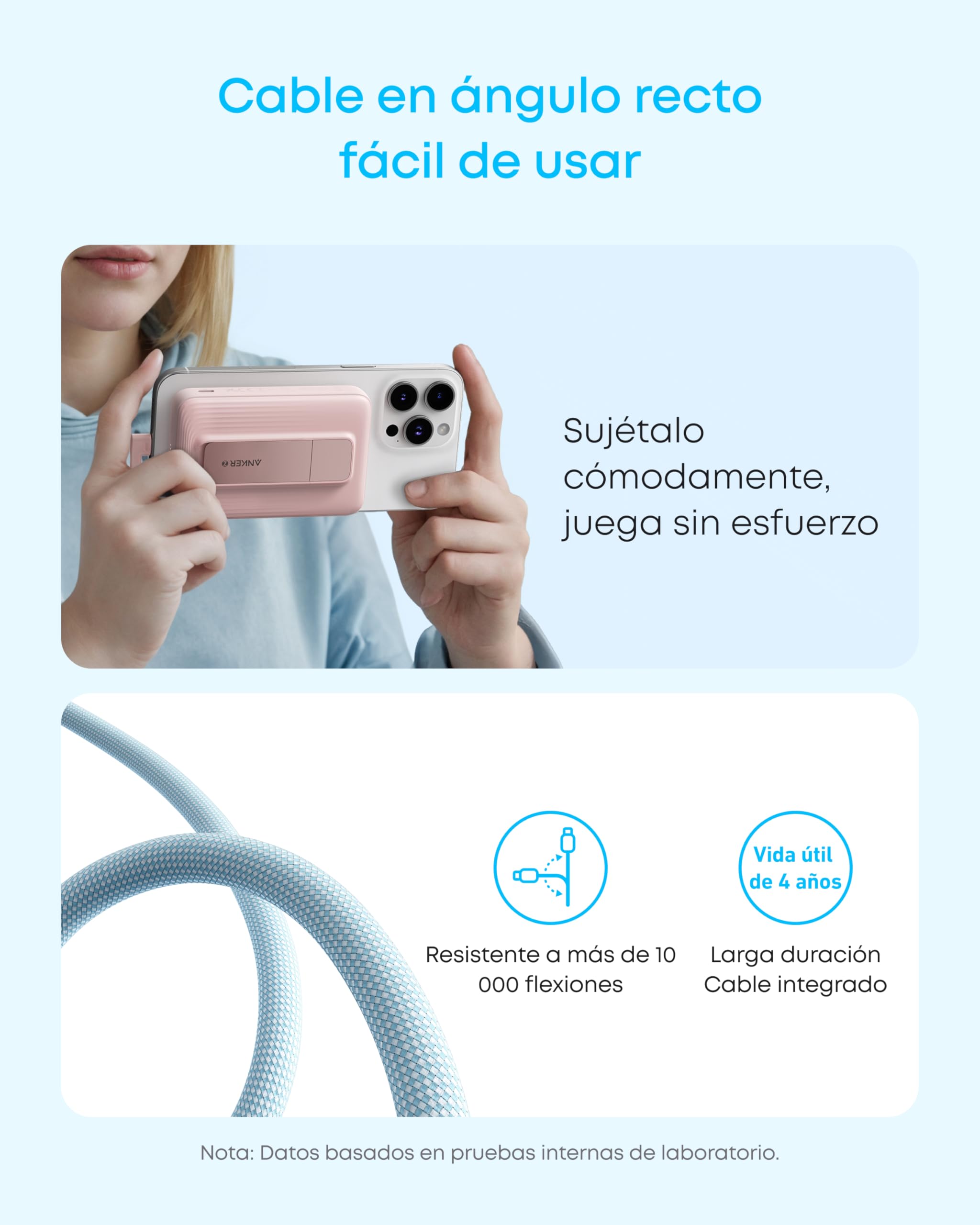 Anker Zolo Batería Externa magnética, Cargador portátil inalámbrico de 10 000 mAh con Carga rápida máxima de 30 W, Cable USB-C Integrado y Soporte Ajustable, para iPhone 15/14, AirPods y más.