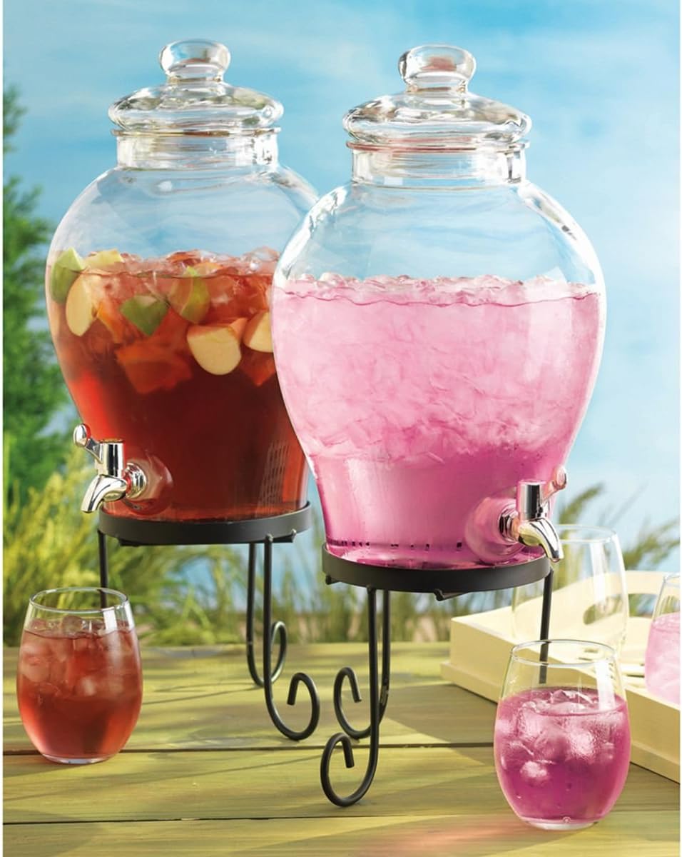 Curved Glass Drink Dispenser w/ Stand Home & Kitchen