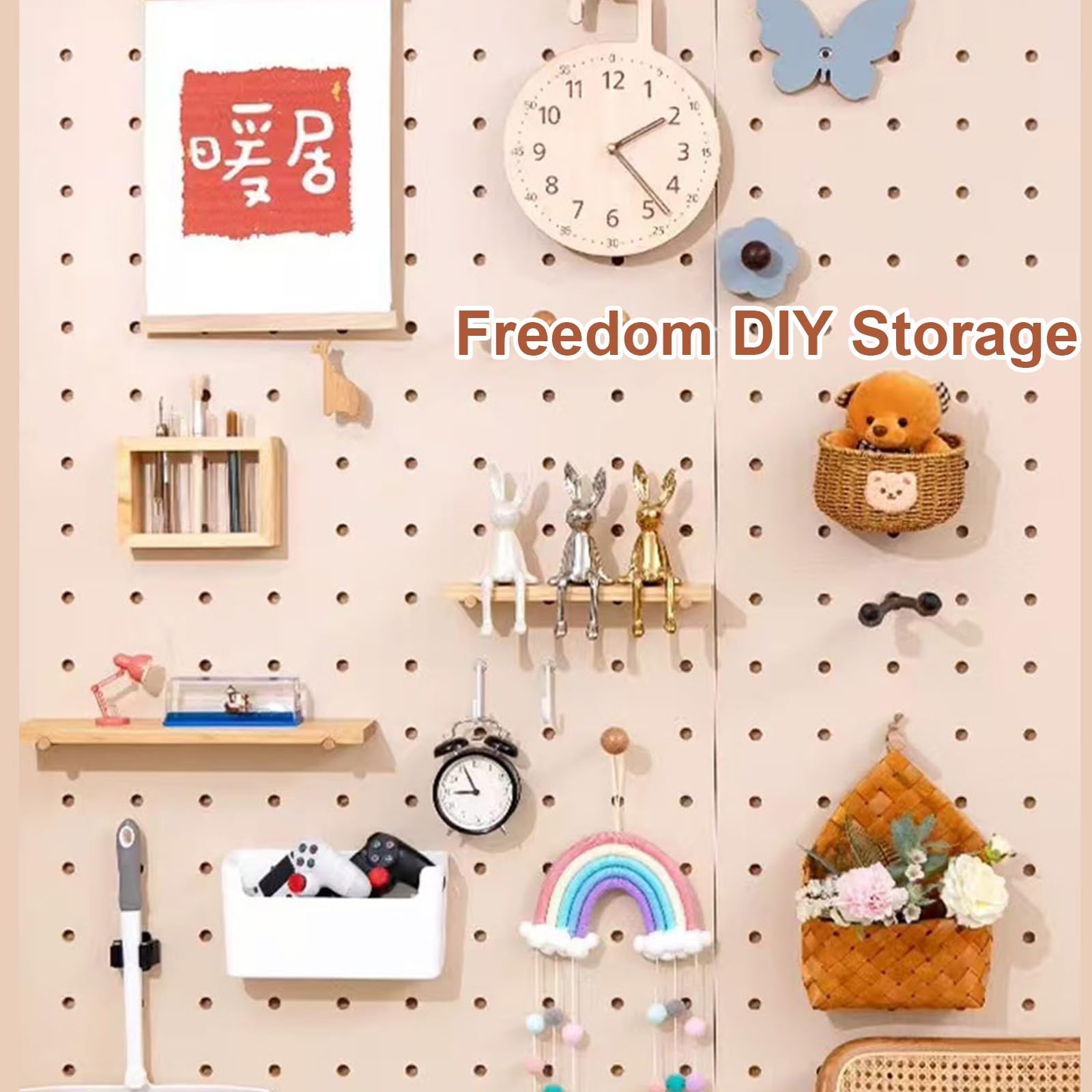 Wand-Organizer aus Holz für Stecktafel, Kombinationsset für Pegboard Zur Wandmontage, Diy-Aufbewahrungsregal Zum Aufhängen zu Hause und Im Büro(Yellow)