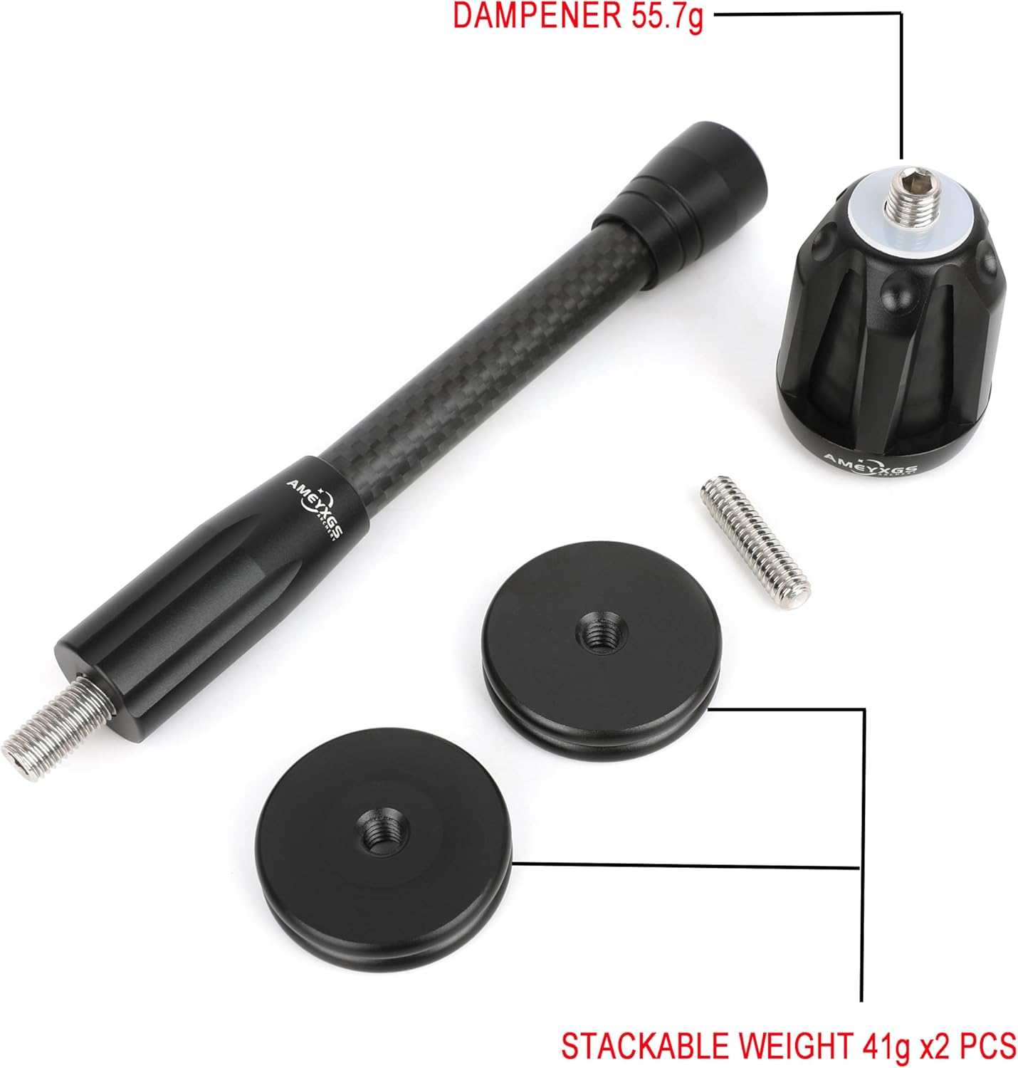 Archery Bow Stabilizer for Compound Bow, 6", 8",10",12" Carbon Fiber Blance Bar, Damping System and Shock Absorber Weights Kit for Hunting and Target Shooting