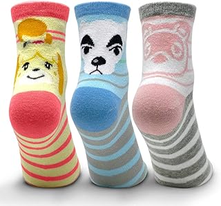 Controller Gear Animal Crossing: New Horizons Stripes Crew Socks - 3 Pack - Authentic & Official Nintendo Animal Crossing Merchandise Crew Socks - Not Machine Specific