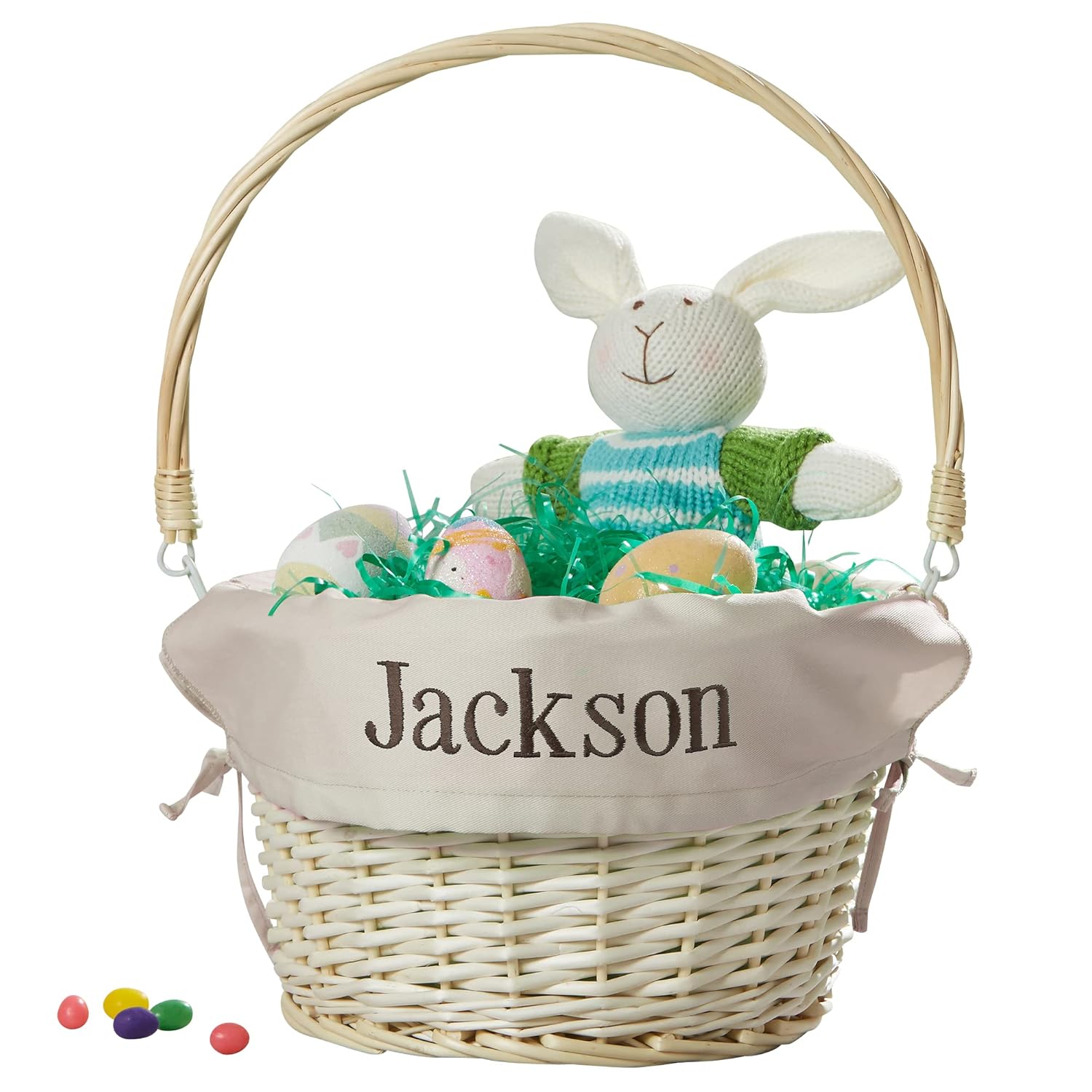 Personalization Universe Personalized Hand-Woven Willow Easter Basket with Folding Handle - First Easter, Egg Hunt, Vintage-Inspired Design, Embroidered with Any Name - Natural