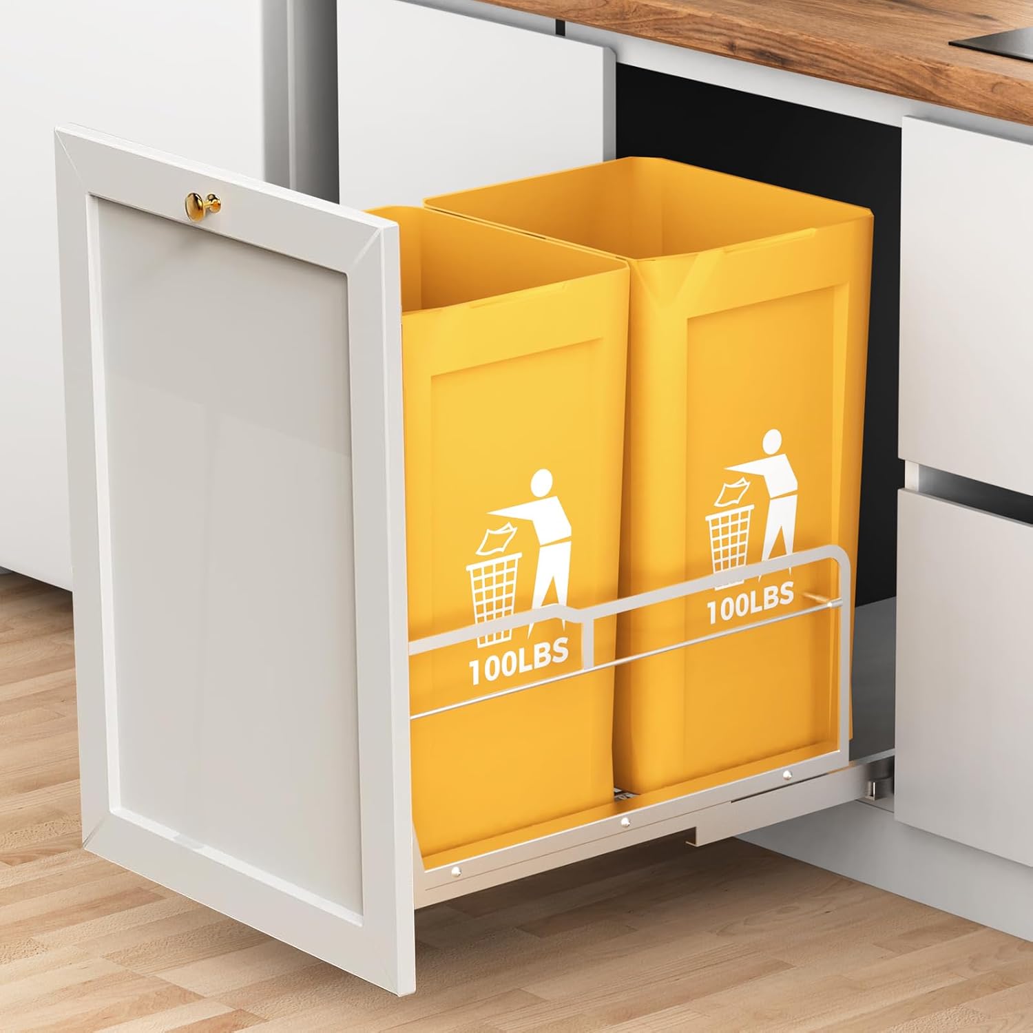 Pull Out Trash Can Under Cabinet with Soft-Close Slides, Heavy Duty Under Sink Garbage Can Slide Out Kit for Kitchen, Garbage Can Not Included, Requires Mini Cabinets Opening 17" W x 24" D Double