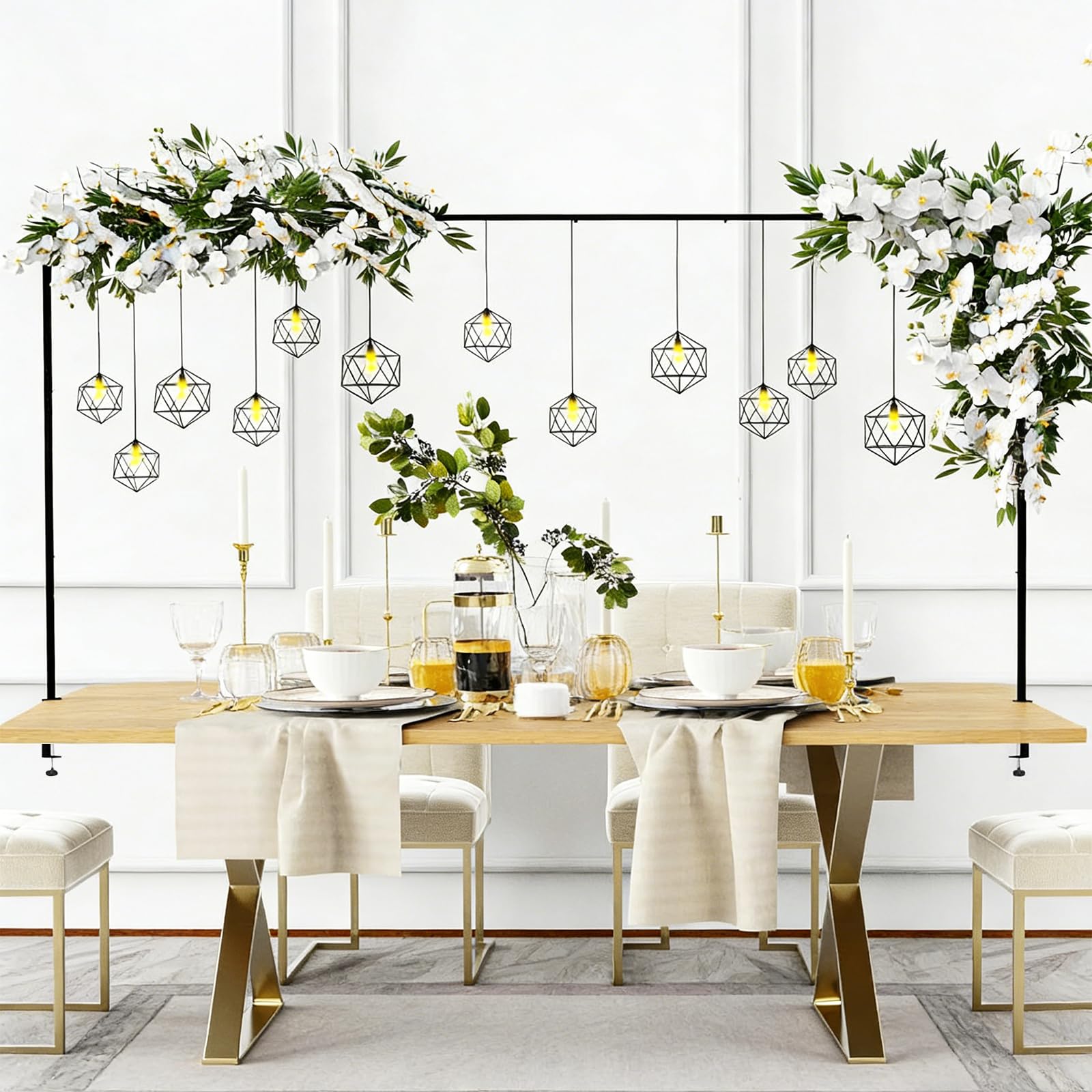 Arche de table réglable de 80 à 250 cm - En métal - Avec doubles pinces - Pour mariage, anniversaire et décoration de Noël - Support décoratif de table pour ballons et guirlandes - Noir