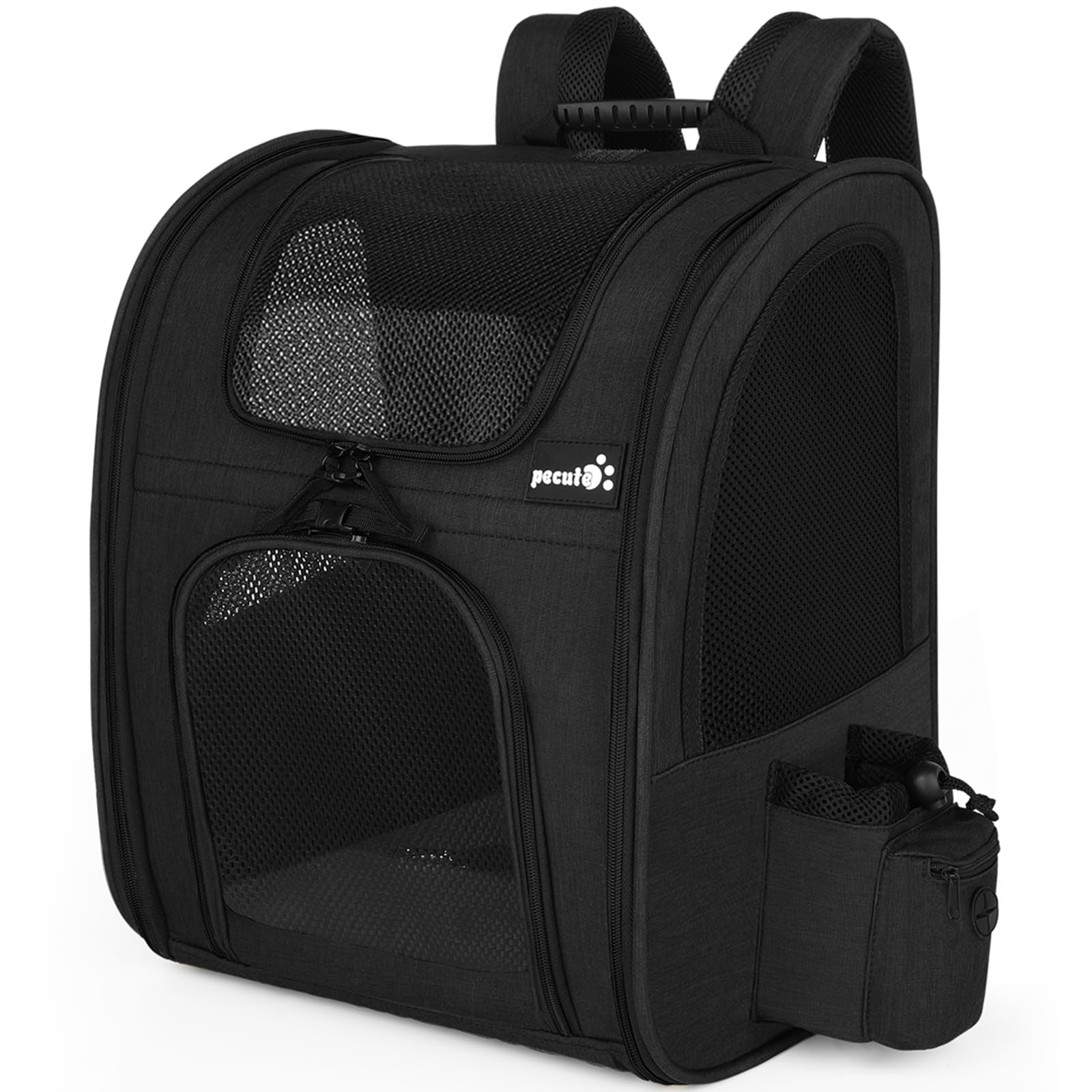 PecuteCat Backpack, Adult Cat Backpackswith Breathable Mesh, Collapsible Small Dog Backpack, Pet Backpack with Multi-Pockets, Great for Travel Hiking Camping (Black)