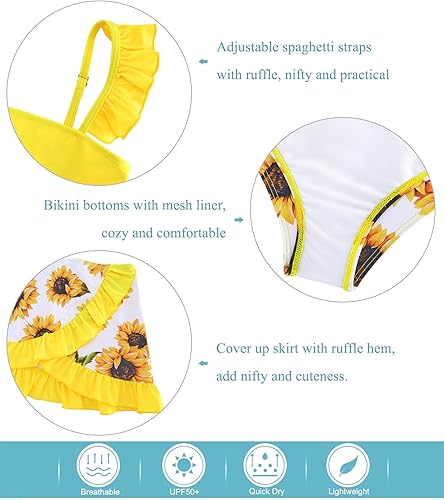 Miniatura 7 de ALISISTER Traje de baño para niñas de 3 piezas, trajes de baño de verano, conjuntos de bikini tankini con falda de cobertura para niñas de 5 a 12