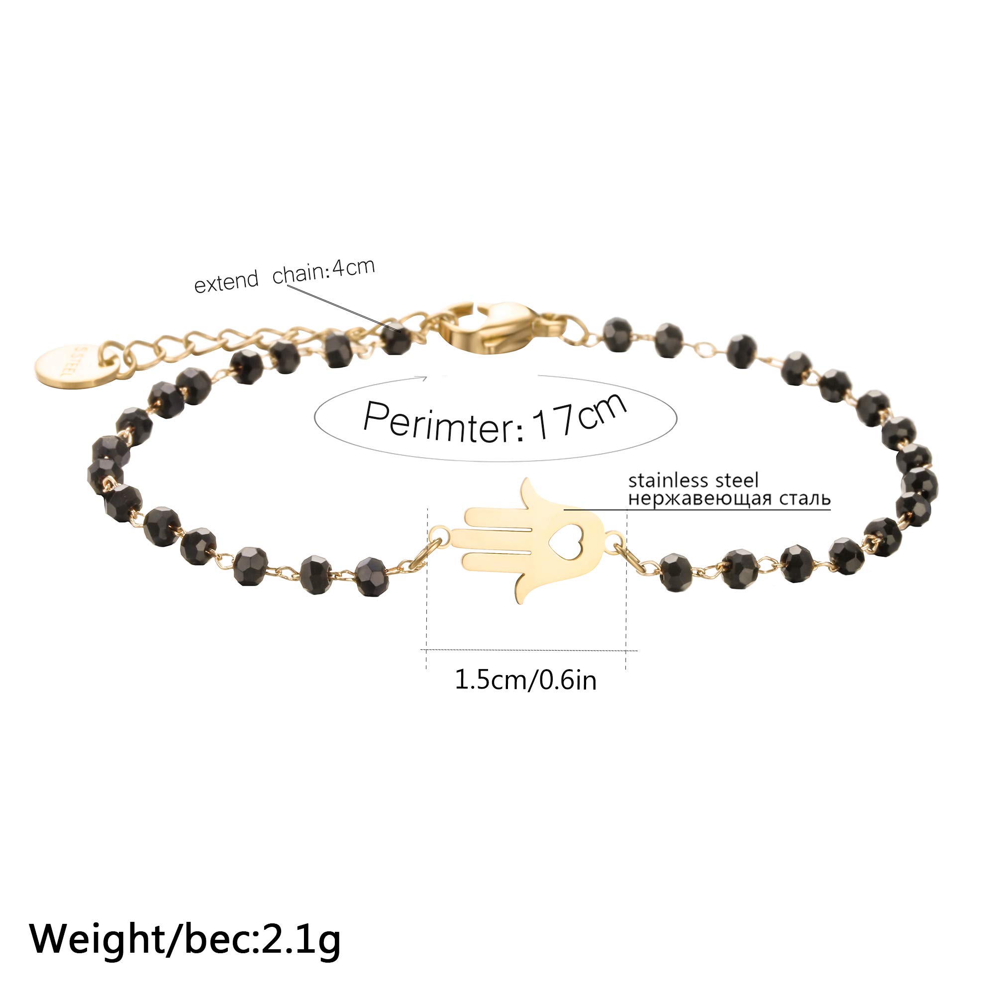 pengjin-Bracciale con ciondolo a quadrifoglio portafortuna, in acciaio inox, con perline nere, semplice braccialetto portafortuna