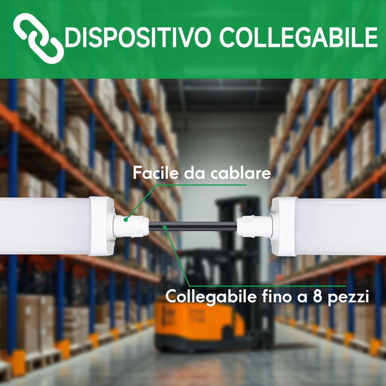 Tubo LED 120 cm confezione da 4 pezzi, per garage e officine, 36 W IP65