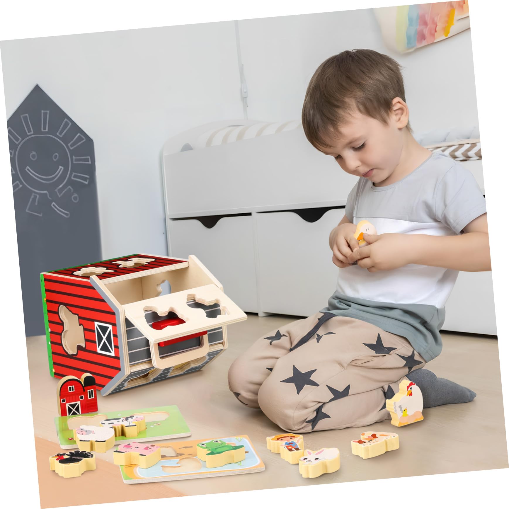 ibasenice Drewnianych Zabawek Gospodarstwa Domowego dla Chłopiec Dziewczynka Lat Edukacyjne Zabawki Stem Montessori Drewniane Zwierzęta Do Układania Rozwijające Koordynację i Umiejętności