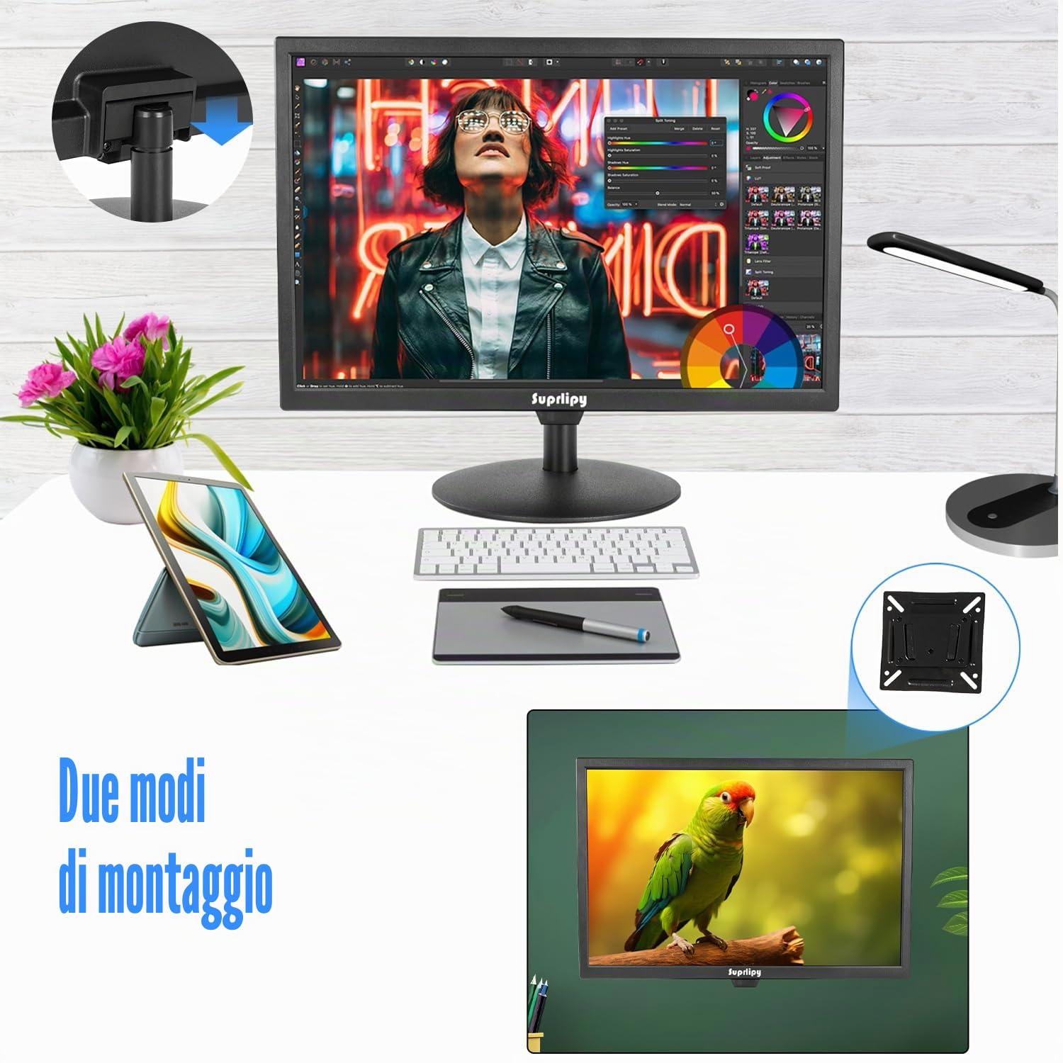 21,5 pollici FHD piccolo monitor IPS schermo LCD 1920x1080 60Hz 16:9 con HDMI BNC VGA AV USB ingresso altoparlanti incorporati per CCTV telecamera di sicurezza DVR PC RasPi