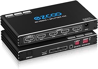 HDMI Splitter 1x4 4K 120Hz 4:4:4 HDR 8K 60Hz VRR G/Sync CEC EDID Switch HDCP 2.2,HDCP 2.3 Bypass,Duplicate/Mirror,EDID,Copy,Downscale, HDR,D-o-l-b-y Vision Atmos for Game PC Xbox PS5 Roku Fire TV