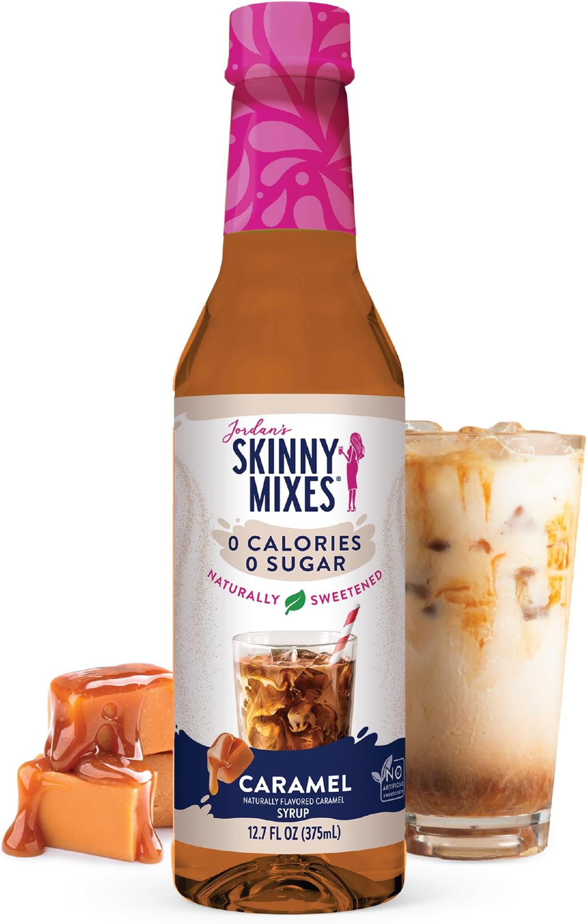 Jordan's Skinny Mixes Sugar Free Coffee Syrup, Caramel Coffee Flavoring Syrup, Naturally Sweetened Zero Calorie Drink Mix, Lattes, Baking, Protein Shake or Cocktail, Dairy & Gluten Free, 12.7 Fl Oz