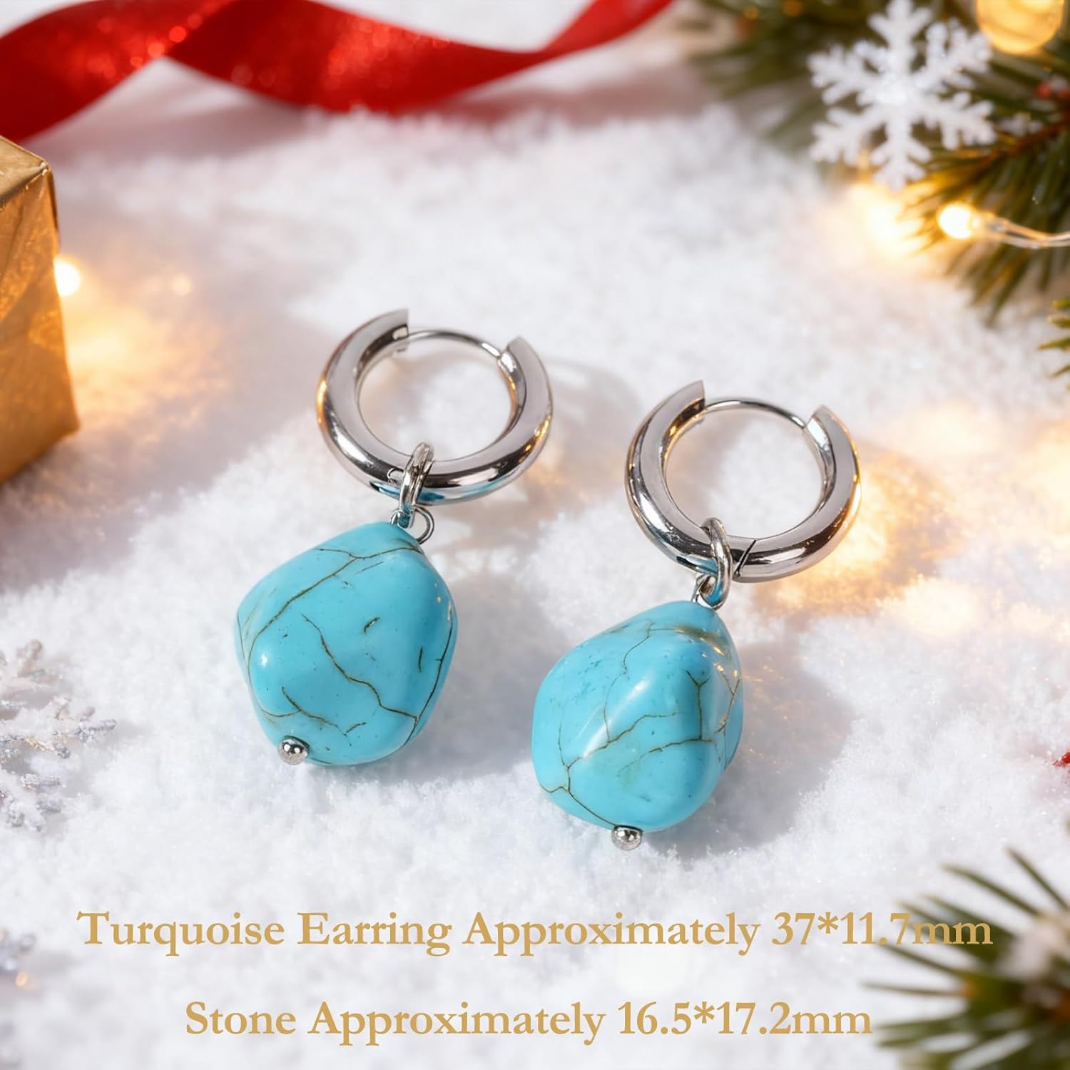 Oval Birthstone Natural Gemstone Earring for Women 18k Gold Plated Huggie Hoop Drop Jewelry Valentine's Day Birthday Gift for Wife Girlfriend Mother - Image 4