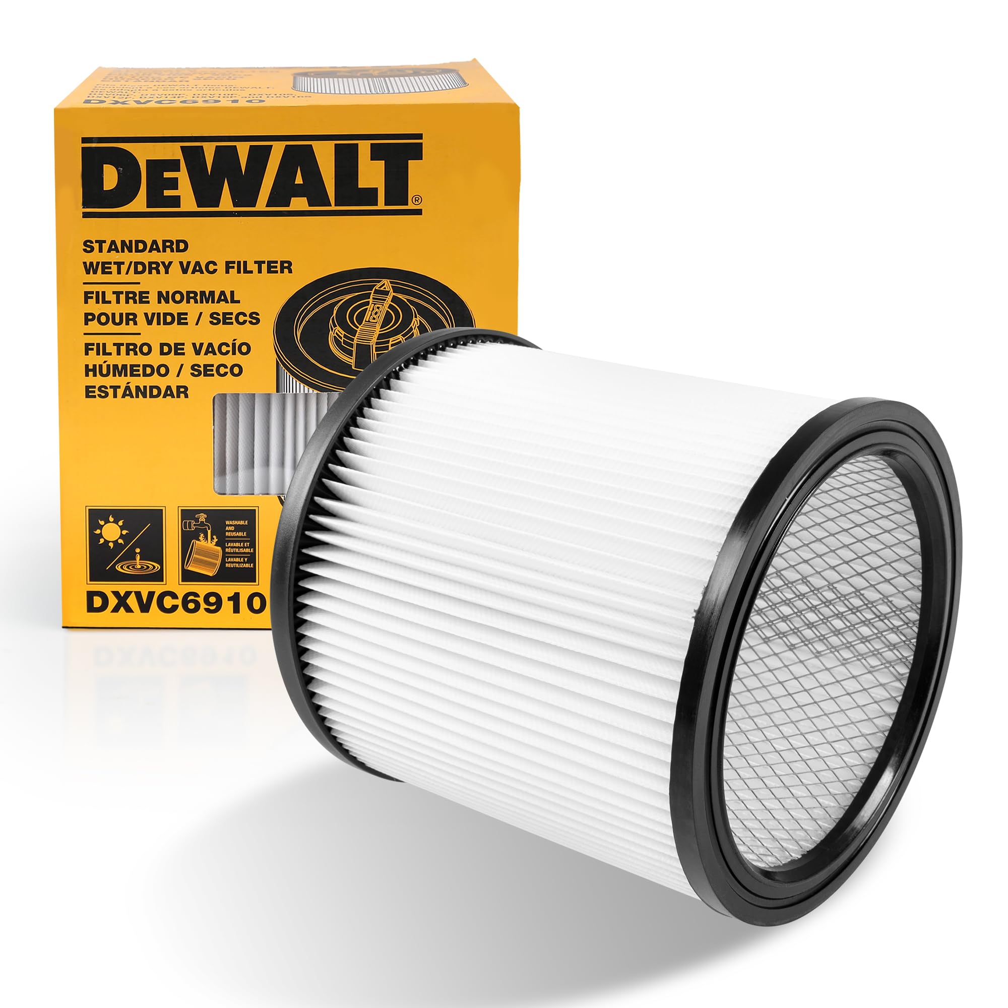 DEWALT Vacuum Filter Replacement DXVC6910, Fit for 6-16 Gallon Wet Dry Vacuum Cleaner, Compatible with DXV06P, DXV09P, DXV09PA, DXV10P, DXV10PL,