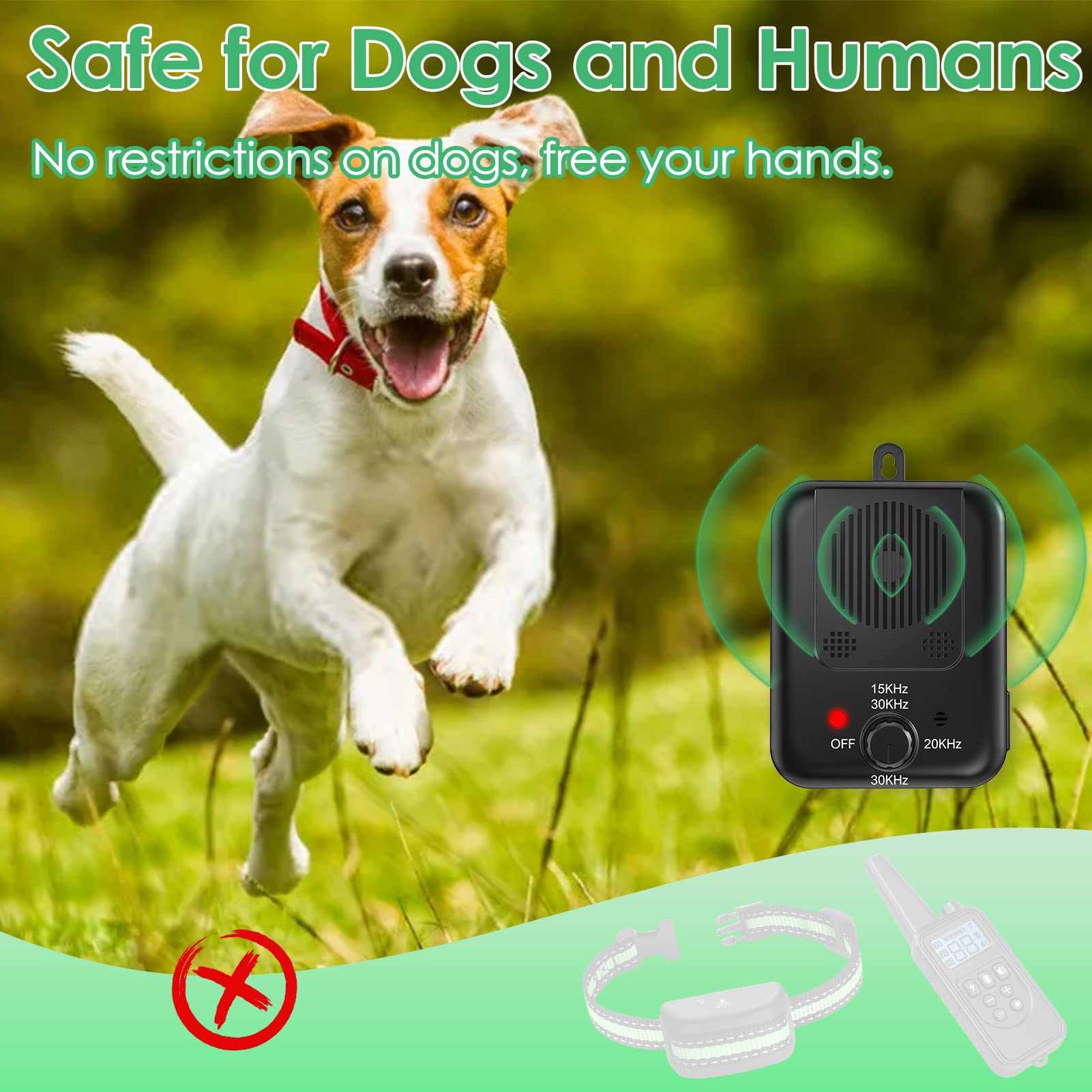 Dispositivo antiladridos inalámbrico GP, dispositivo de control de ladridos de perro con 3 niveles ultrasónicos, herramienta disuasoria de ladridos de perro de hasta 33 pies de alcance
