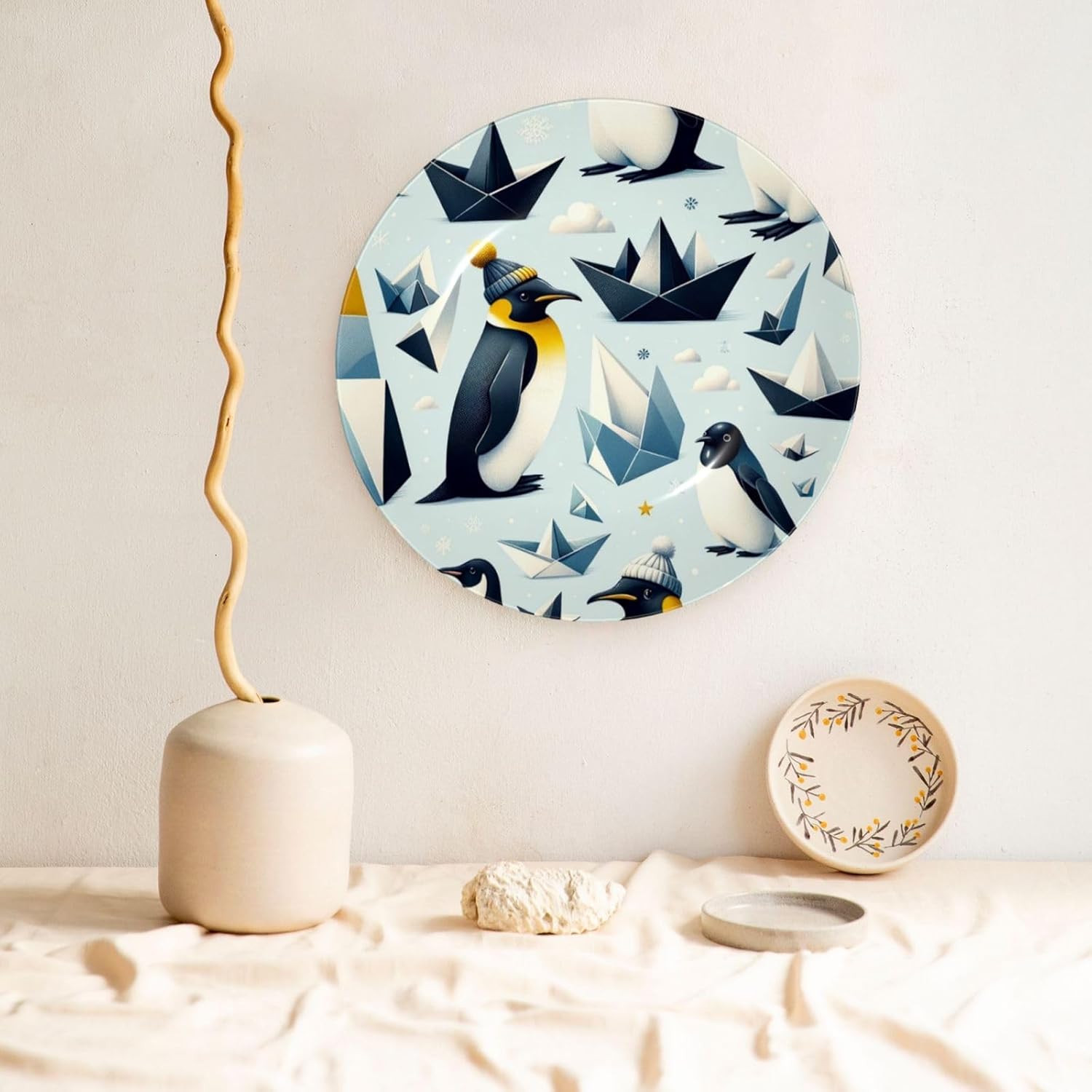 Cute-Penguins-Ice 10 Inch Decorative Plate With Stand, Elegant Display Wall Plate For Home Decor