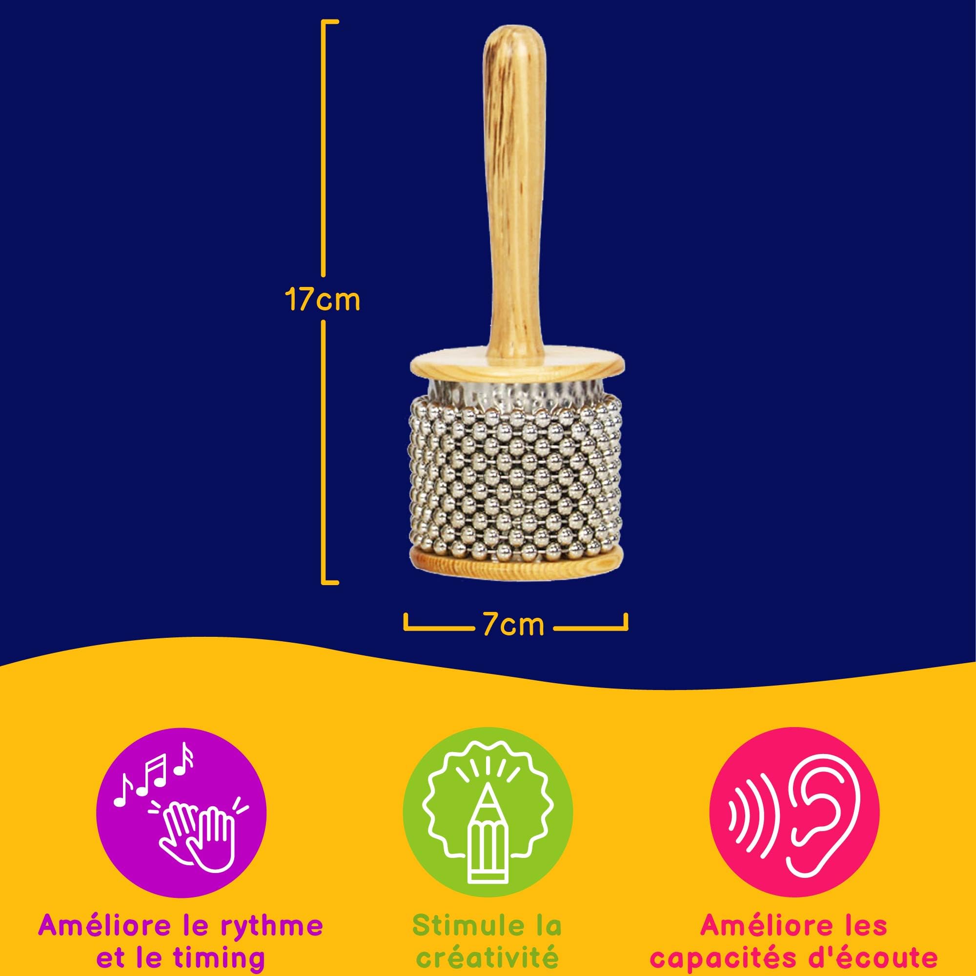 A-Star Shaker Cabasa Afuche en bois avec perles - 7 cm de diamètre, petit - Instrument de percussion à main