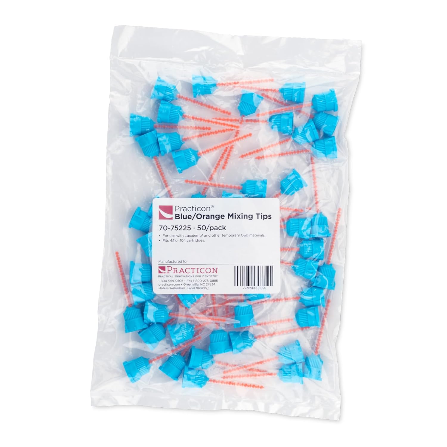 Practicon 4:1 Mixing Tips, Blue & Orange, Crown & Bridge Materials, Pack of 50