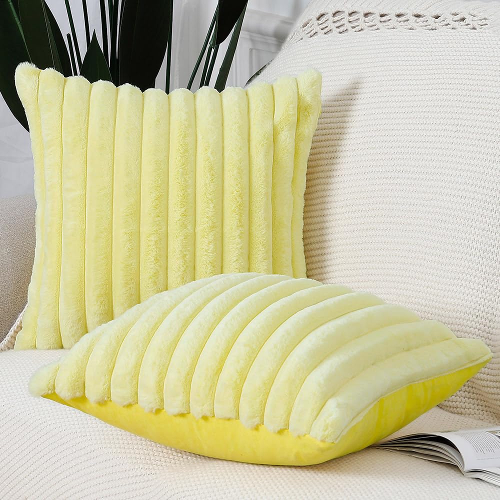 Madizz Set of 2 Faux Fur Decorative Cushion Covers 16x16 inch, 40x40 cm - Image 3