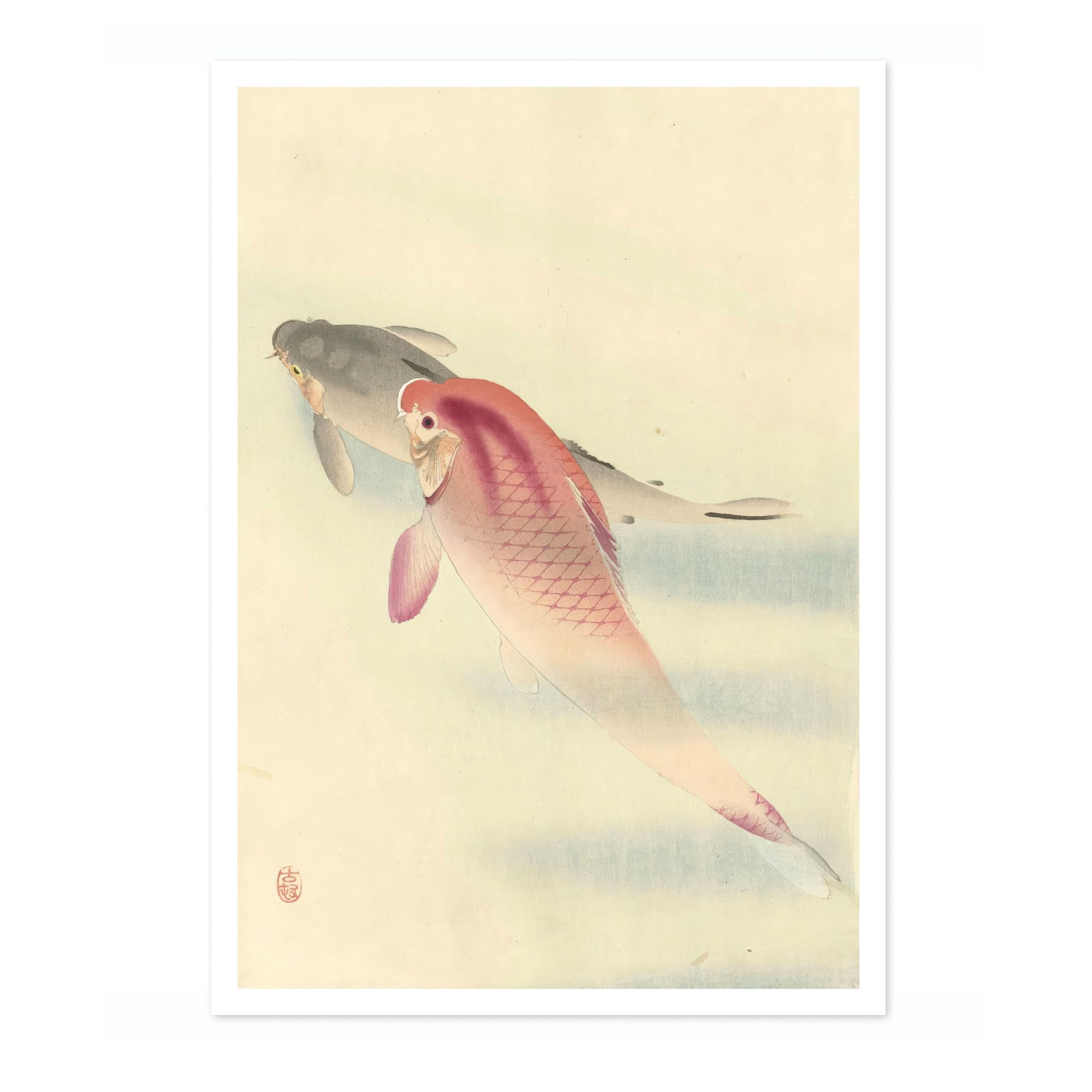 Two Carp Ohara Koson Poster, Japanese Woodblock Ukiyo-E Print, Vintage Nature Art Picture Animal Painting Wall Art Exhibition, Japan Artwork Home Decor, 50x70cm (Print Only) - 50x70cm โ image 1
