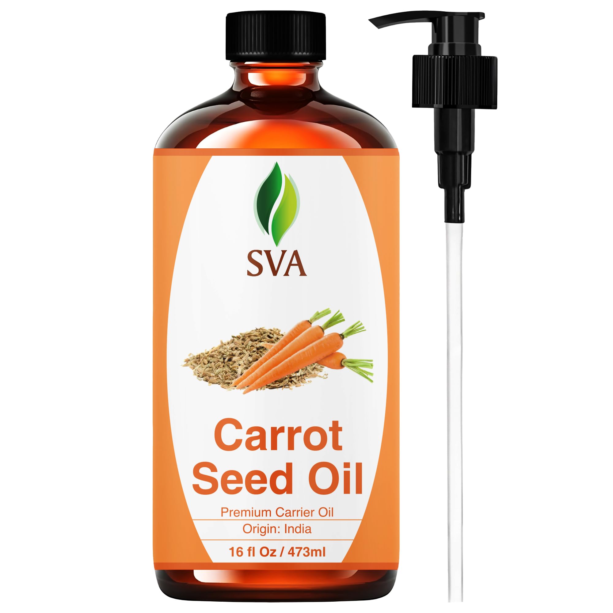 SVA Carrot Seed Oil - 16 Fl Oz – 100% Natural Cold Pressed Carrot Oil - for Face, Skin Care, Hair Care, Scalp Massage & Body Massage – Carrier Oil