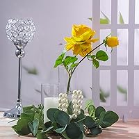 Vista 4 de Pinkunn Juego de 4 portavelas de huracán, jarrones cilíndricos transparentes altos para centros de mesa con corona de eucalipto verde para verano