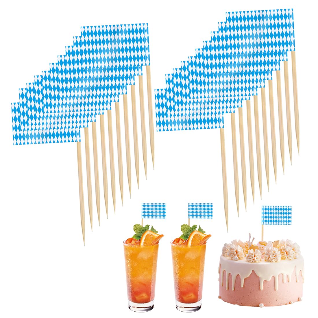 Produktbild von KEELYY 100 Stück Party Picks Bierfest, 6.5cm Oktoberfest Zahnstocher Flagge, Bayern Blau Weiß Tortendeko Für Motto-Party Oktoberfest Tisch Dekoration
