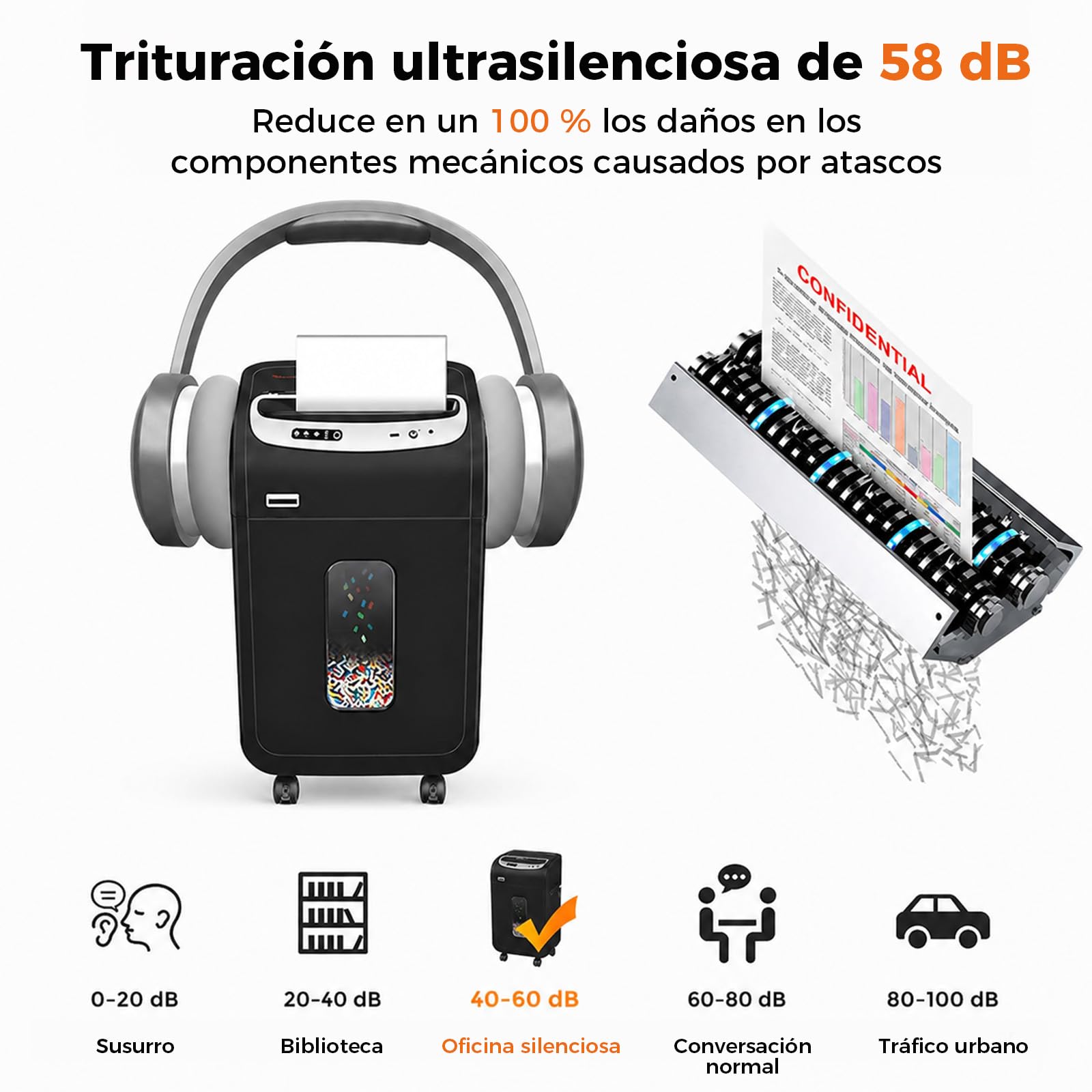 VidaTeco Trituradora de Papel Microcorte (P4) de 18 Hojas 30 l y 4 Ruedas | Destructora de Papel Shredder con una Autonomía de 60 Minutos,Destructora CD y Tarjetas de Crédito para oficina
