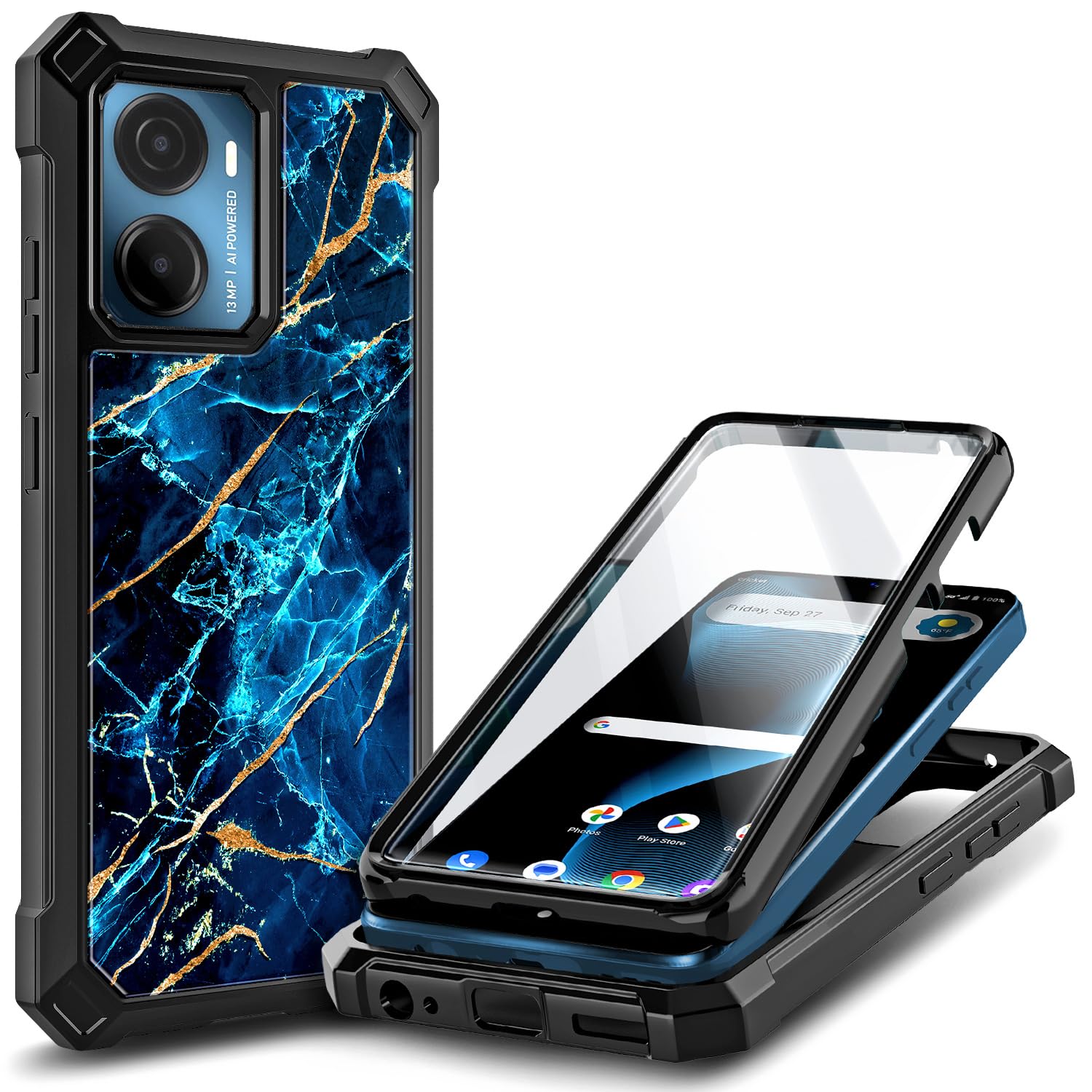 Photo 1 of WDHD Compatible with Gabb Phone 4 Case with Tempered Glass Screen Protector, [16FT Military Grade Drop Tested] Full-Body Protective Shockproof Rugged Bumper Cover (Sapphire)