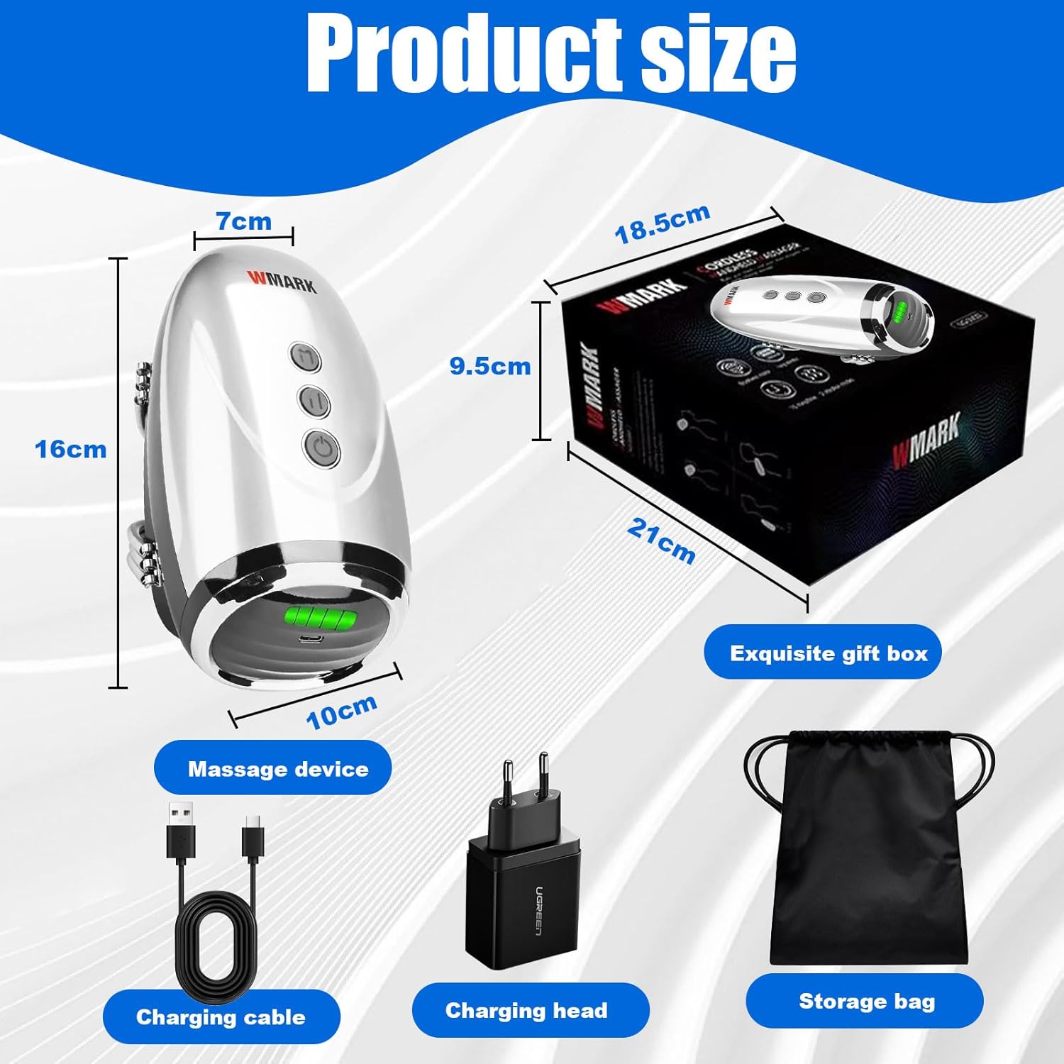 Cordless Handheld/Barber Massager Massager, Charge Neck/Legs/Hand/Face Massager, 2 Massage Nodes 2600AMH-(Silver) - Image 5