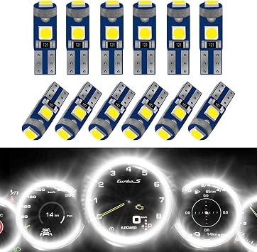 12PCS T5 LED Bulb, led dash light bulbs, 3030 Chips Super Bright 74 73 37 2721 LED Light Bulbs Canbus Error Free for Auto Car Dashboard Dash Instrument Panel Gauge White
