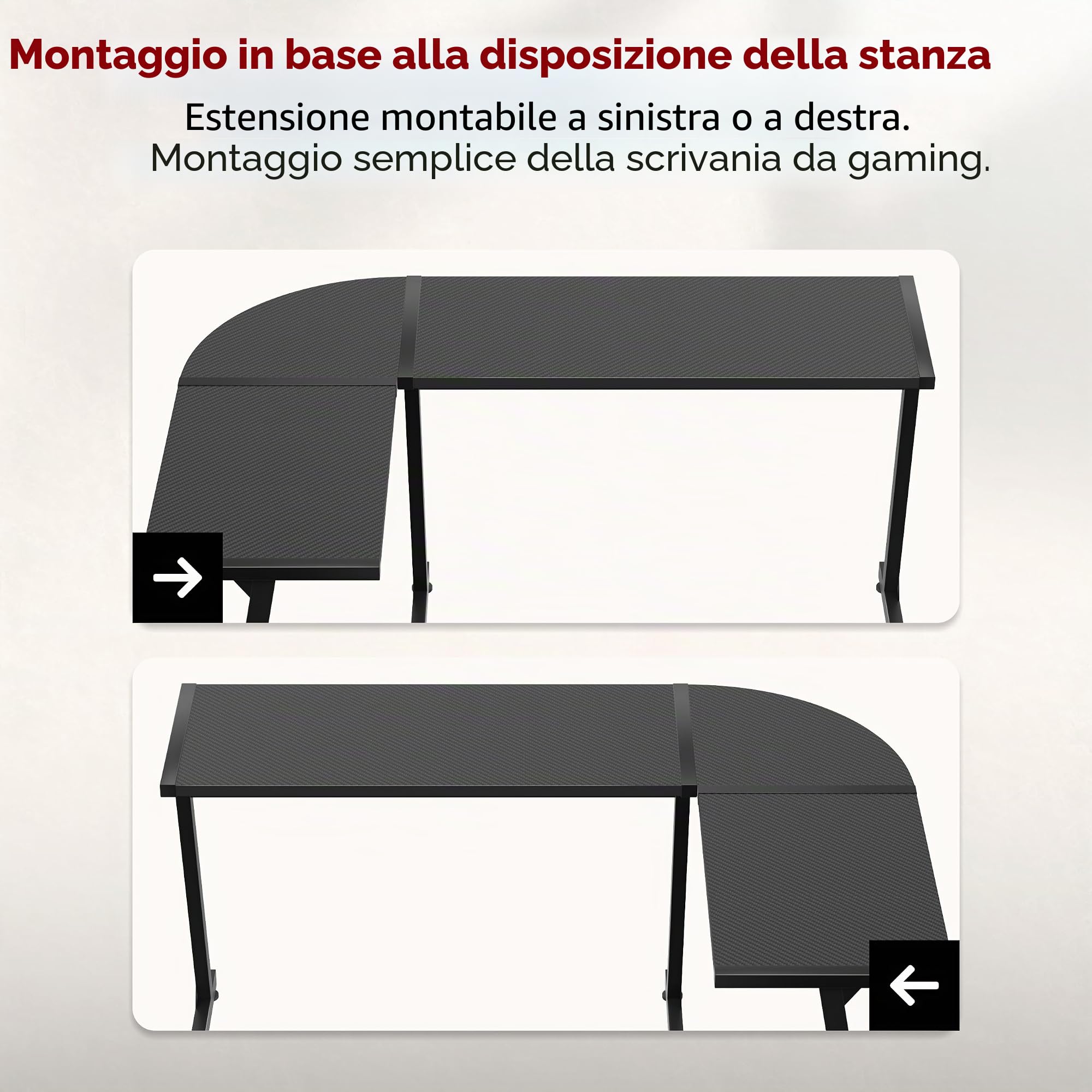 huzaro Hero 6 0 scrivania angolare scrivania da gioco tavolo per computer tavolo ergonomico in carbonio piano di montaggio destro e sinistro lati possibili 112 x 147 cm nero