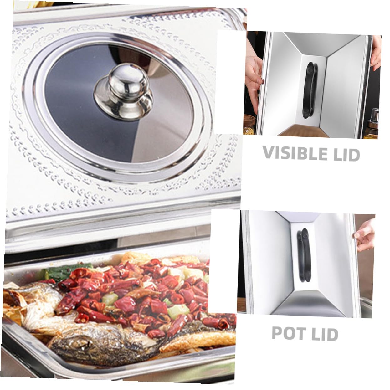 ERINGOGO 2 pezzi Coperchio Rettangolare in Acciaio Inossidabile per Pentola e Grill da Resistente e Facile da Pulire per Cucina Professionale e Casa