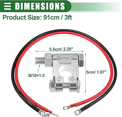 Miniatura 4 de Motoforti Cable de batería universal de calibre 4 AWG con terminal de batería, 3 pies de longitud de 38 pulgadas en lengüetas, desconexión de