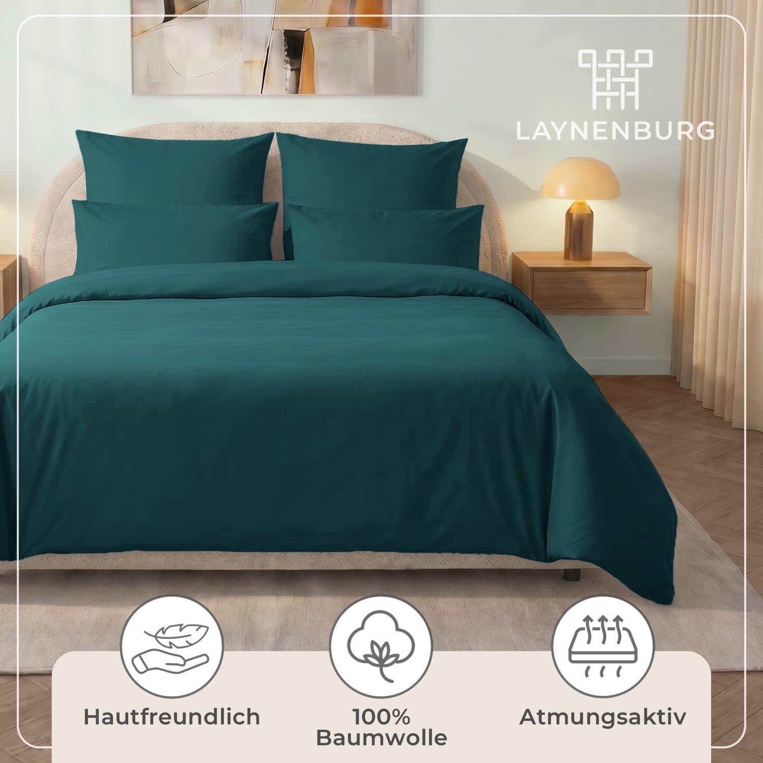 LAYNENBURG Premium SoftTouch Bettwäsche aus 100% Baumwolle & Oeko-TEX 100 | Bettwäsche-Set 135x200 + Kissenbezug 80x80 cm - extra weich, kuschelig, feiner als Flanell & Fein-Biber (dunkelgrün)
