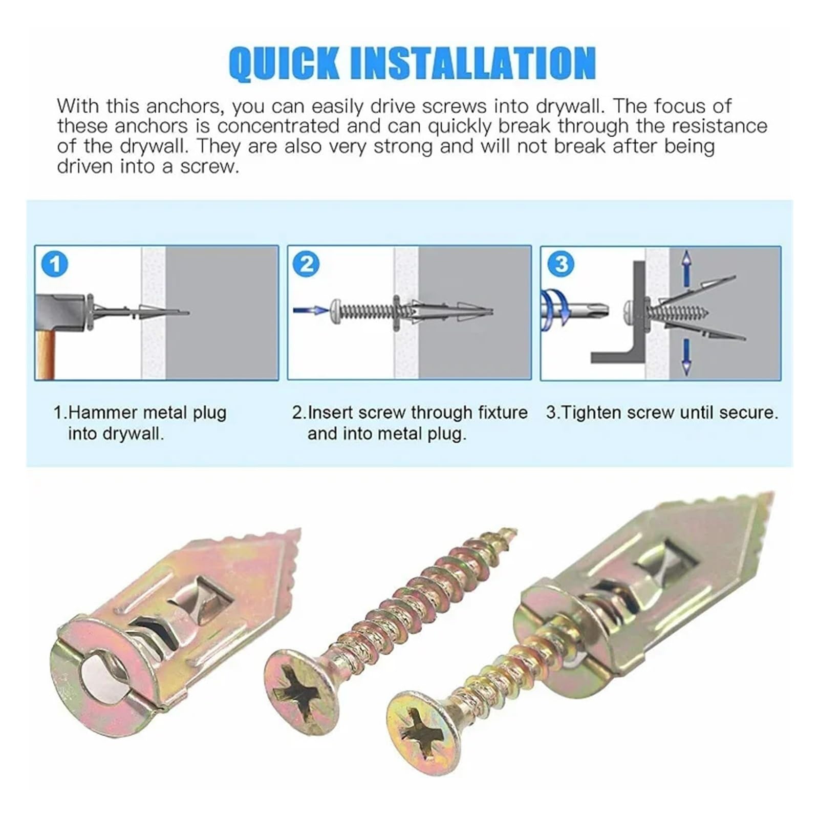 50/100 STÜCKE Selbstbohrende Dübelschrauben Schlagarten Expansionswerkzeug Kohlenstoffstahlschraube Gipskartonwandbefestigungsstecker(50pcs)