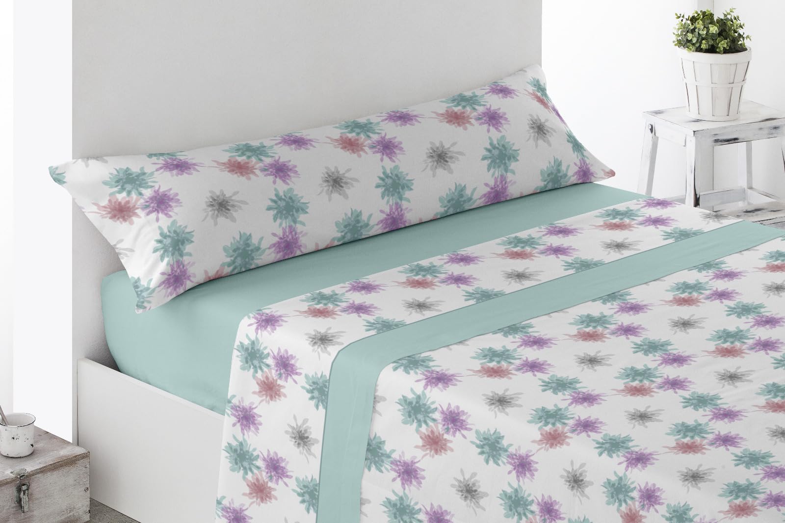 ENERGY COLORS TEXTIL-HOGAR Juego Sábanas Estampadas Verano, Juego 3 Piezas Microfibra. Sábanas Tacto Fino, Suave, Ajustable y Transpirable. (Verde, Cama 90)