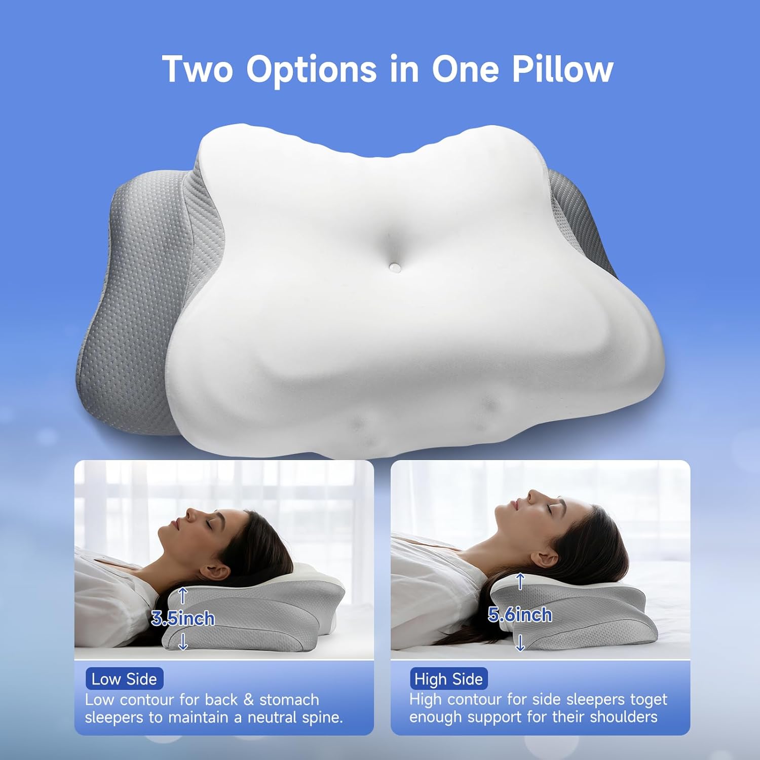 Cervical Neck Pillow for Neck and Shoulder, Ergonomic Contour Bed Pillow Side Sleeper Pillows for Adults, Neck Support Pillow for Back Stomach Sleepers 24.4 x 14.6 x 5.6 inches