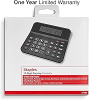 Vista 5 de Staples Calculadora básica de batería de 10 dígitos/energía solar, negro, paquete de 2 (ST250-CCVS)