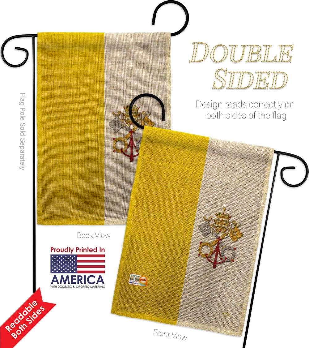 Vatican City Burlap Garden Flag Set with Stand Regional Nationality Nation International World Country Particular Area Small Decorative Gift Yard House Banner Double-Sided Made In USA 13 X 18.5