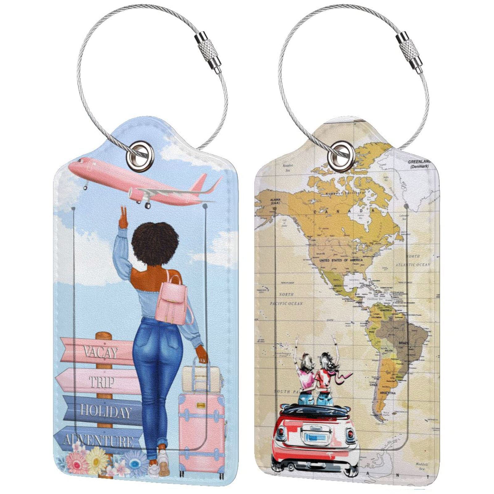 2 Pack Travel Luggage Tags for Suitcases Women Men Kids, Bag Tags for Leather Luggage with Waterproof Suitcase Tags Privacy Cover Name ID Label Steel