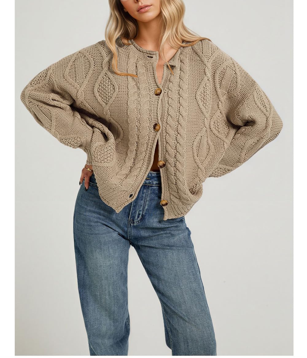 Générique Gilet en Grosse Maille Torsadée pour Femme Col Rond Boutonné Coupe Oversize Style Traditionnel Gilet Court Ample pour L'Oktoberfest