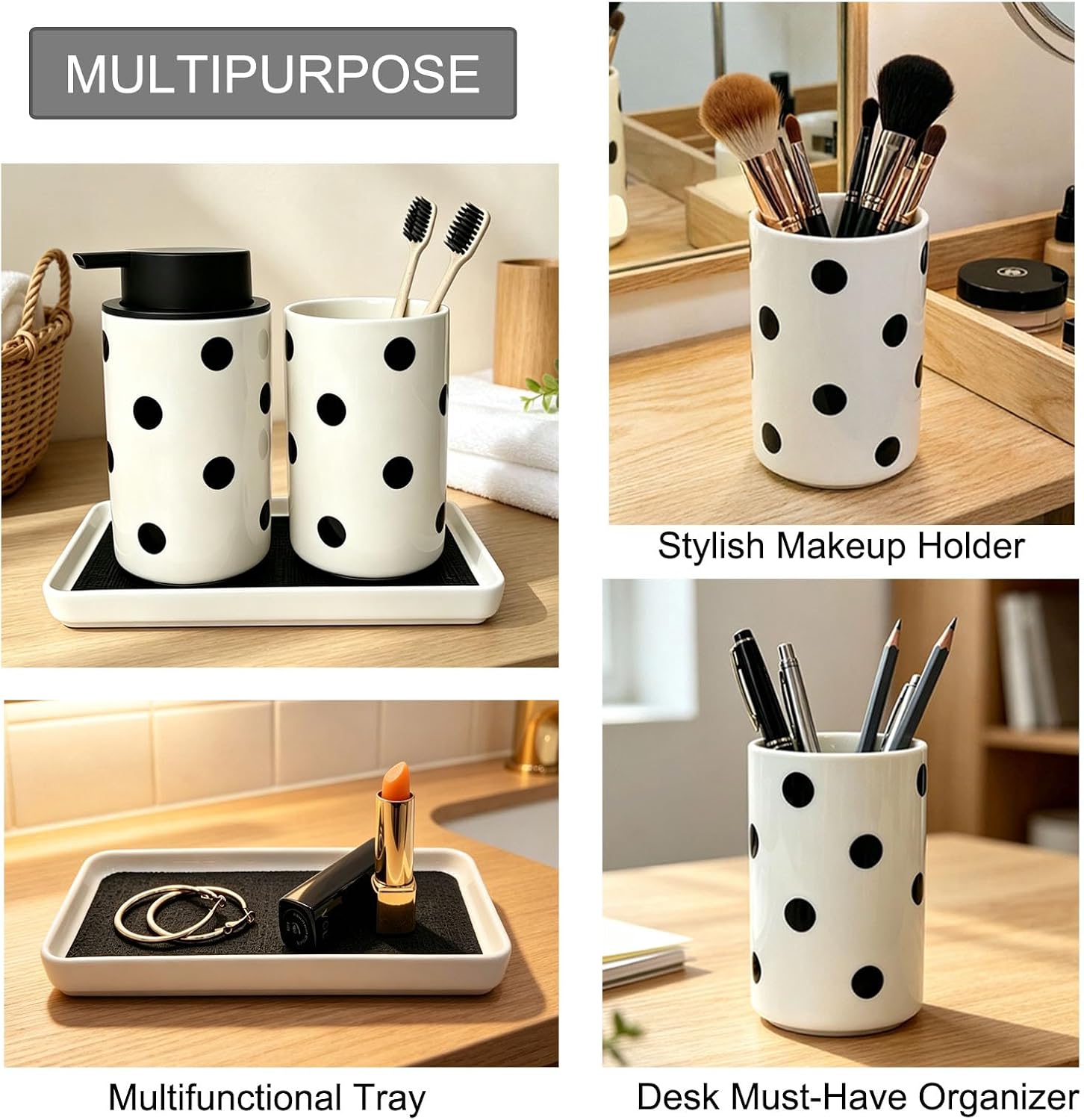 Ceramic Bathroom Accessories Set, Soap Dispenser and Toothbrush Holder Set