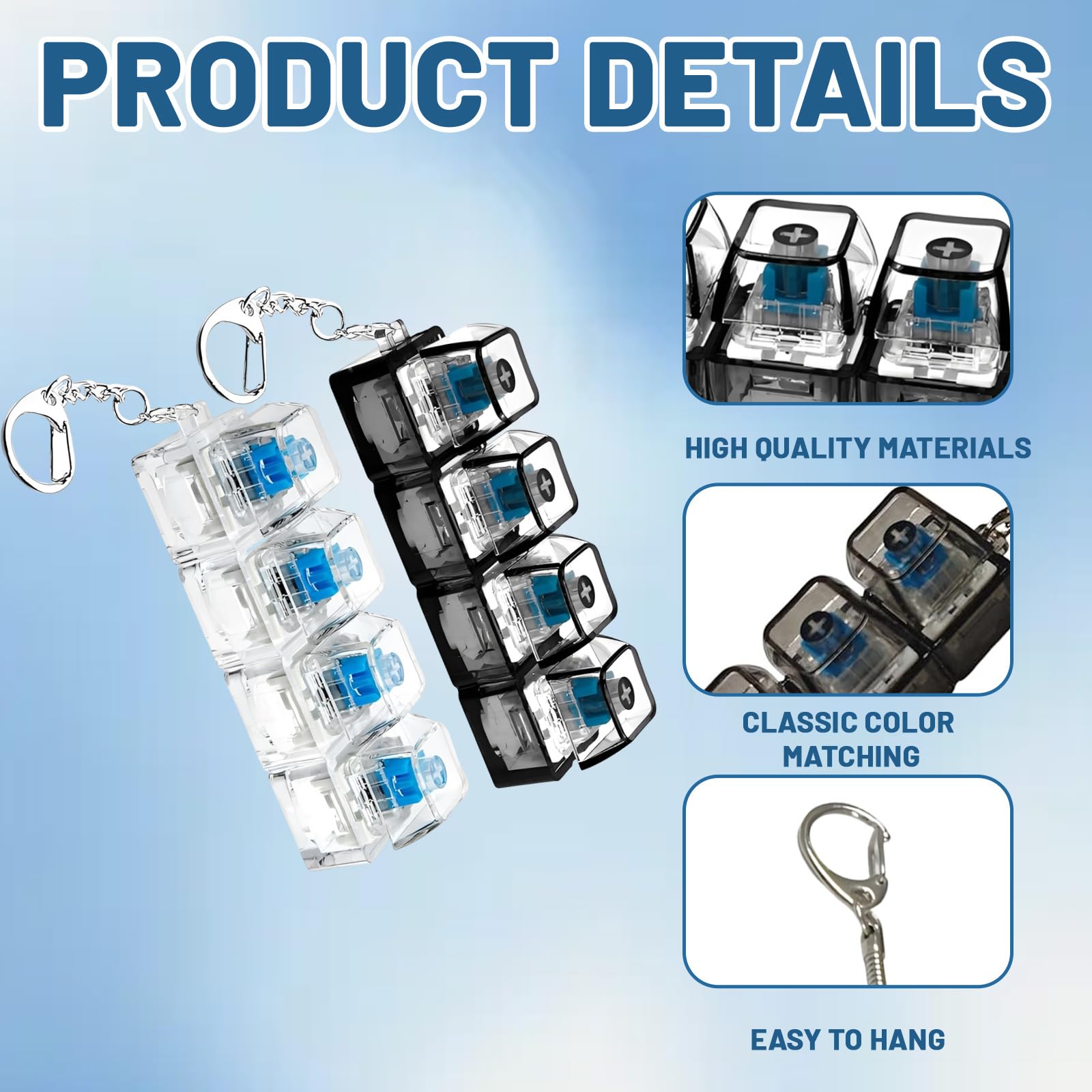 Keyboard Fidget Toy, 2-Piece Clicker Keychain for Stress Relief and Focus Portable Mini Keyboard Fidget for Office Travel - Image 3